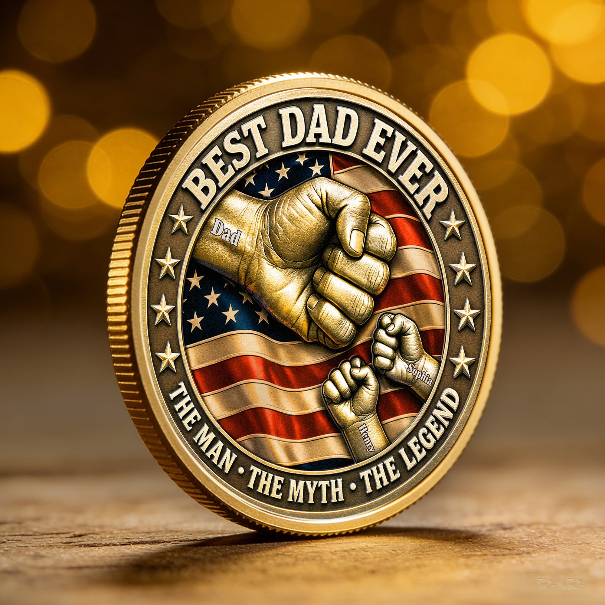 Father's Day Gifts, Best Dad Ever Fist Bumps With Kids' Names - Personalized Coin