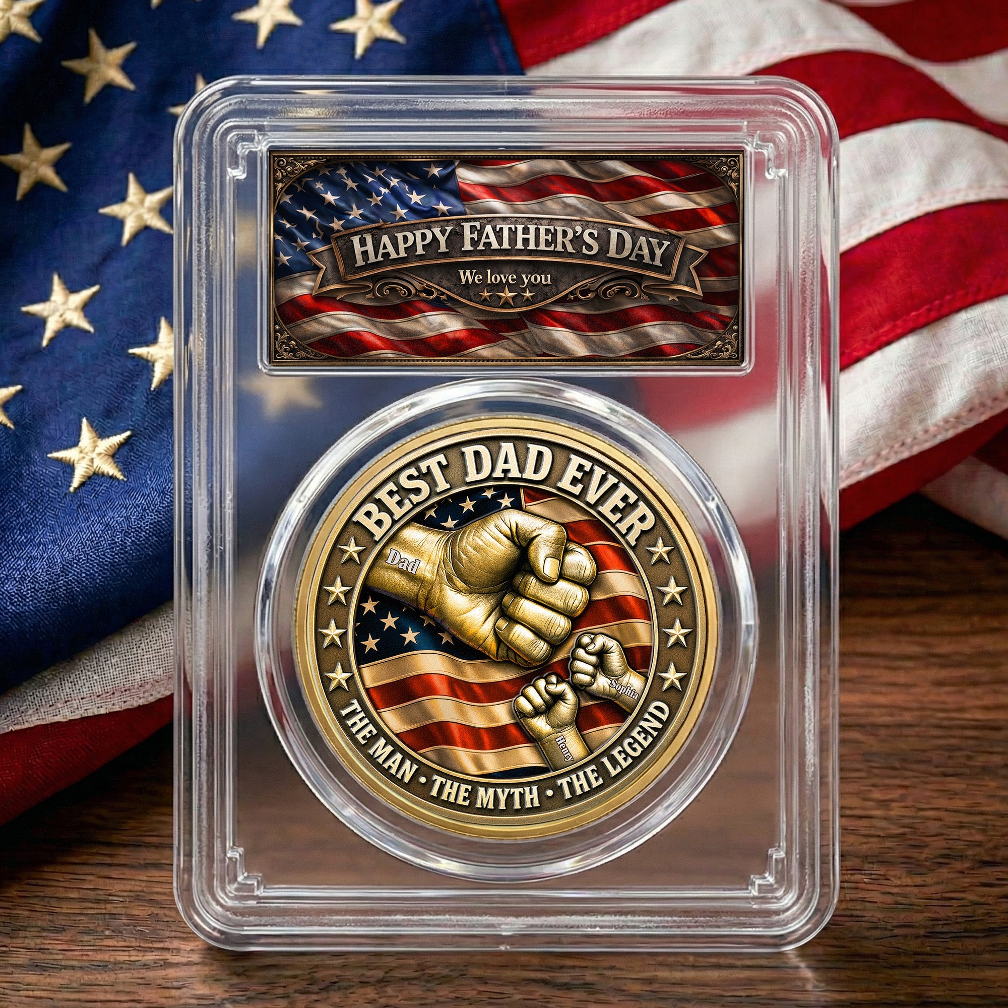 Father's Day Gifts, Best Dad Ever Fist Bumps With Kids' Names - Personalized Coin