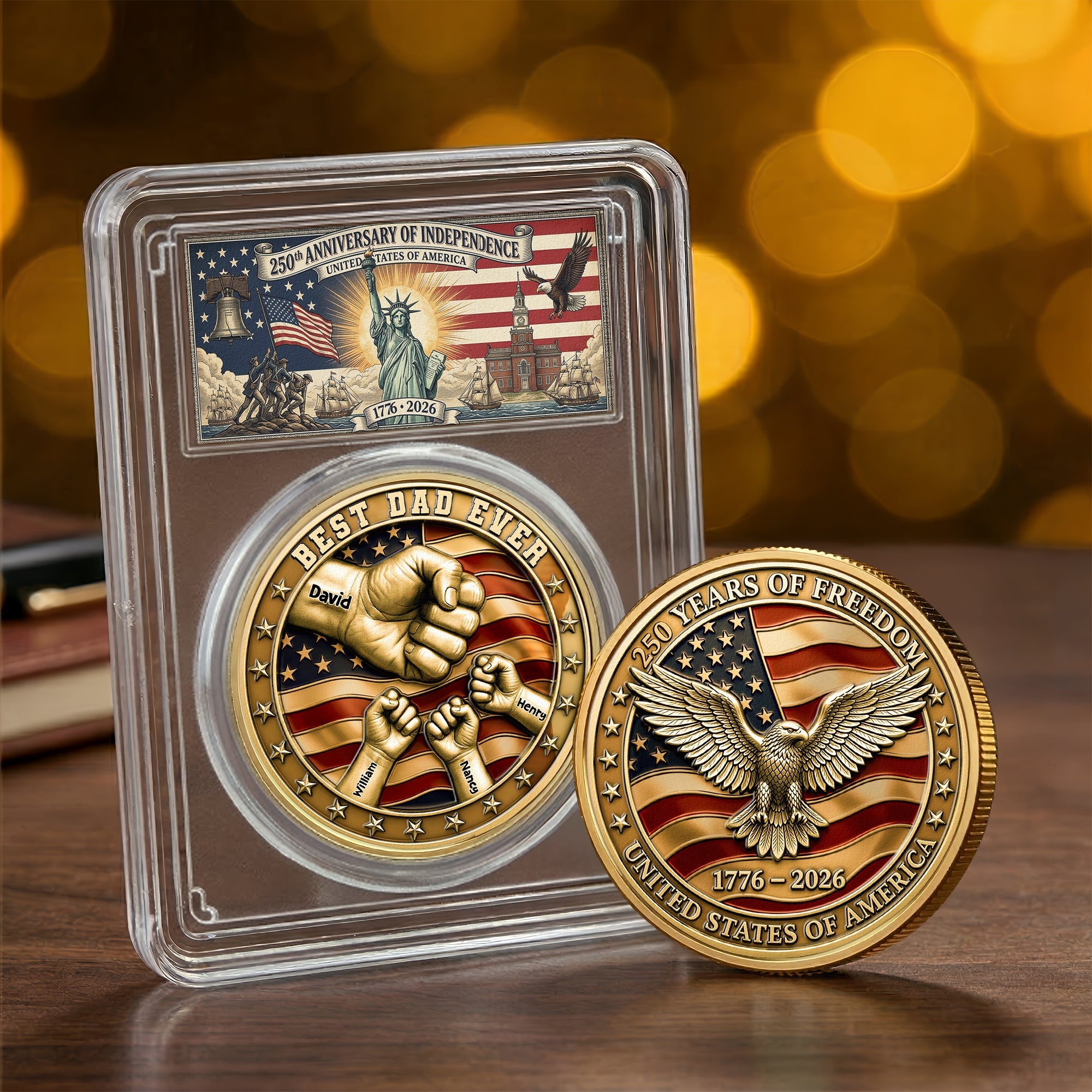 Father's Day Gifts, Best Dad Ever USA 250Th Anniversary - Personalized Coin