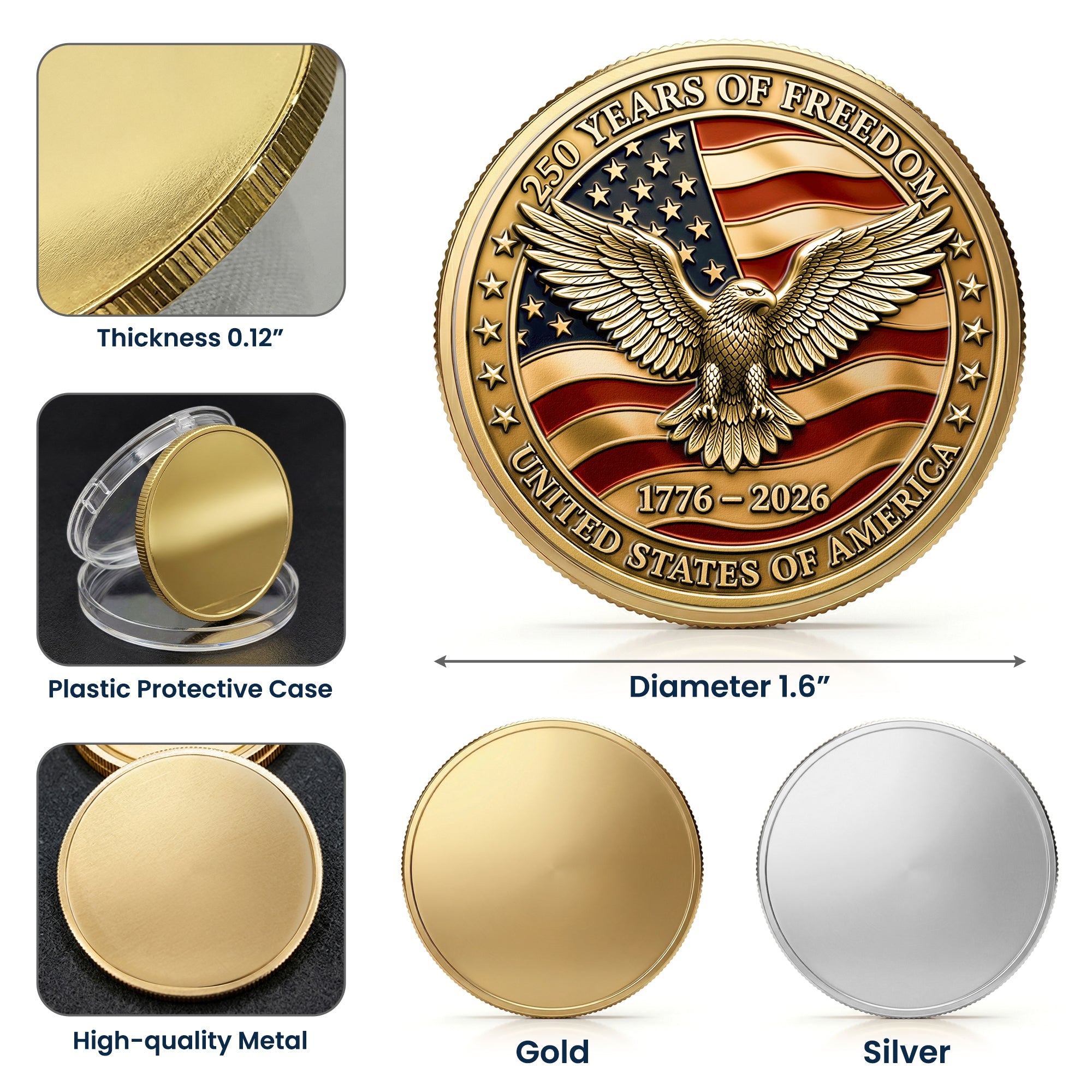 Father's Day Gifts, Best Dad Ever USA 250Th Anniversary - Personalized Coin