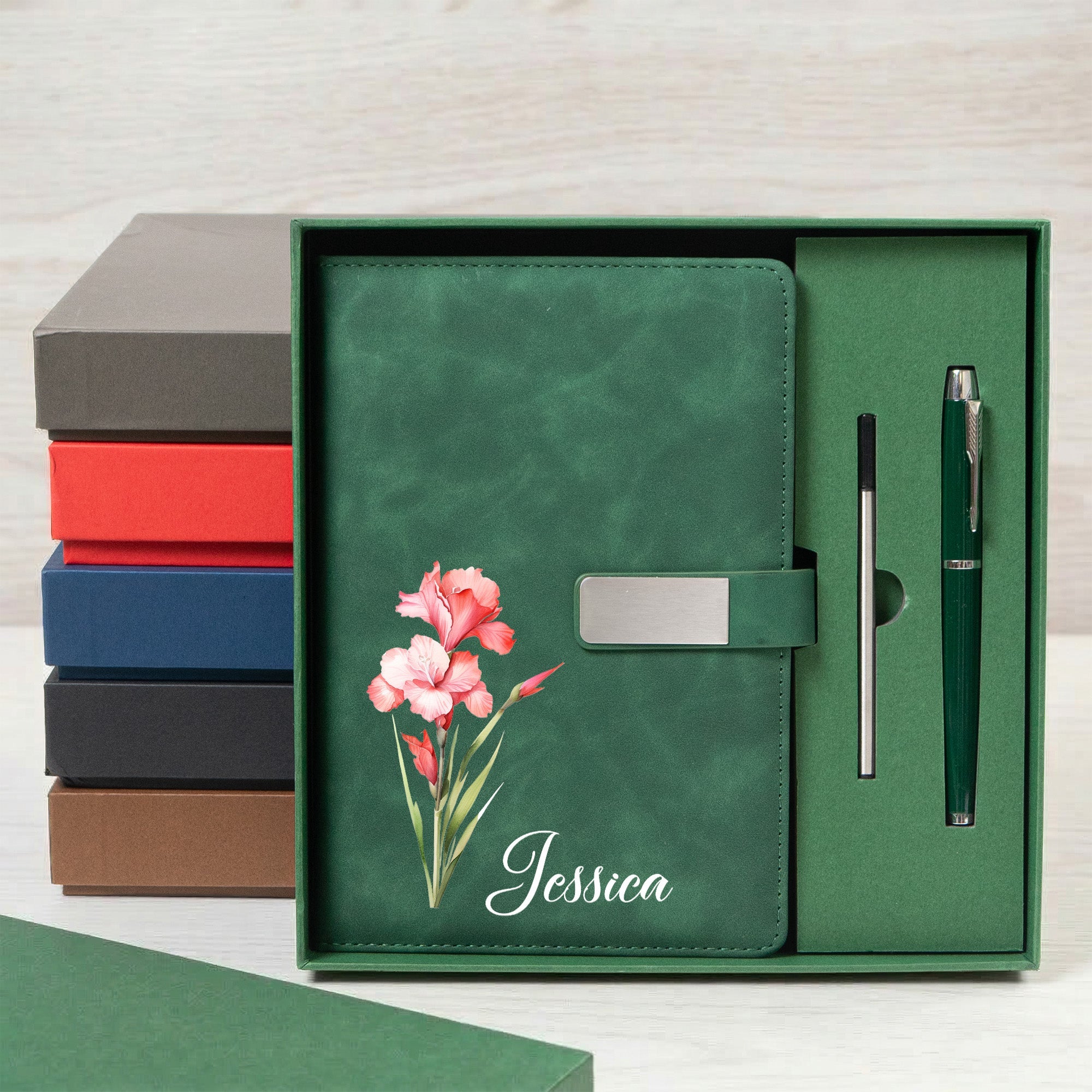 Custom Birth Flower & Name For Her, Sisters, Friends - Personalized Notebook Set