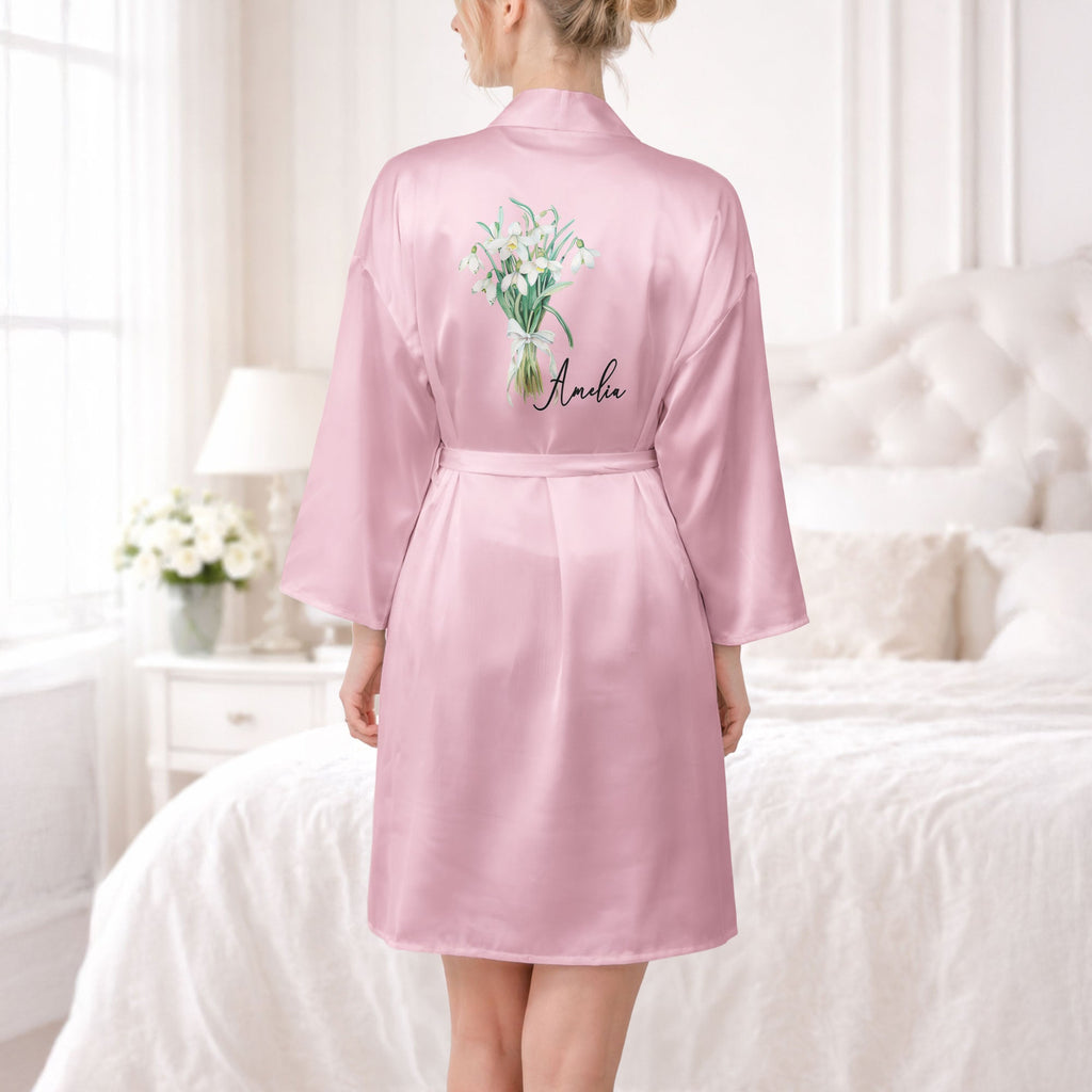 Custom Birth Flower & Name For Her, Bridesmaids, Friends, Wife, Mom, Daughter - Personalized Robe