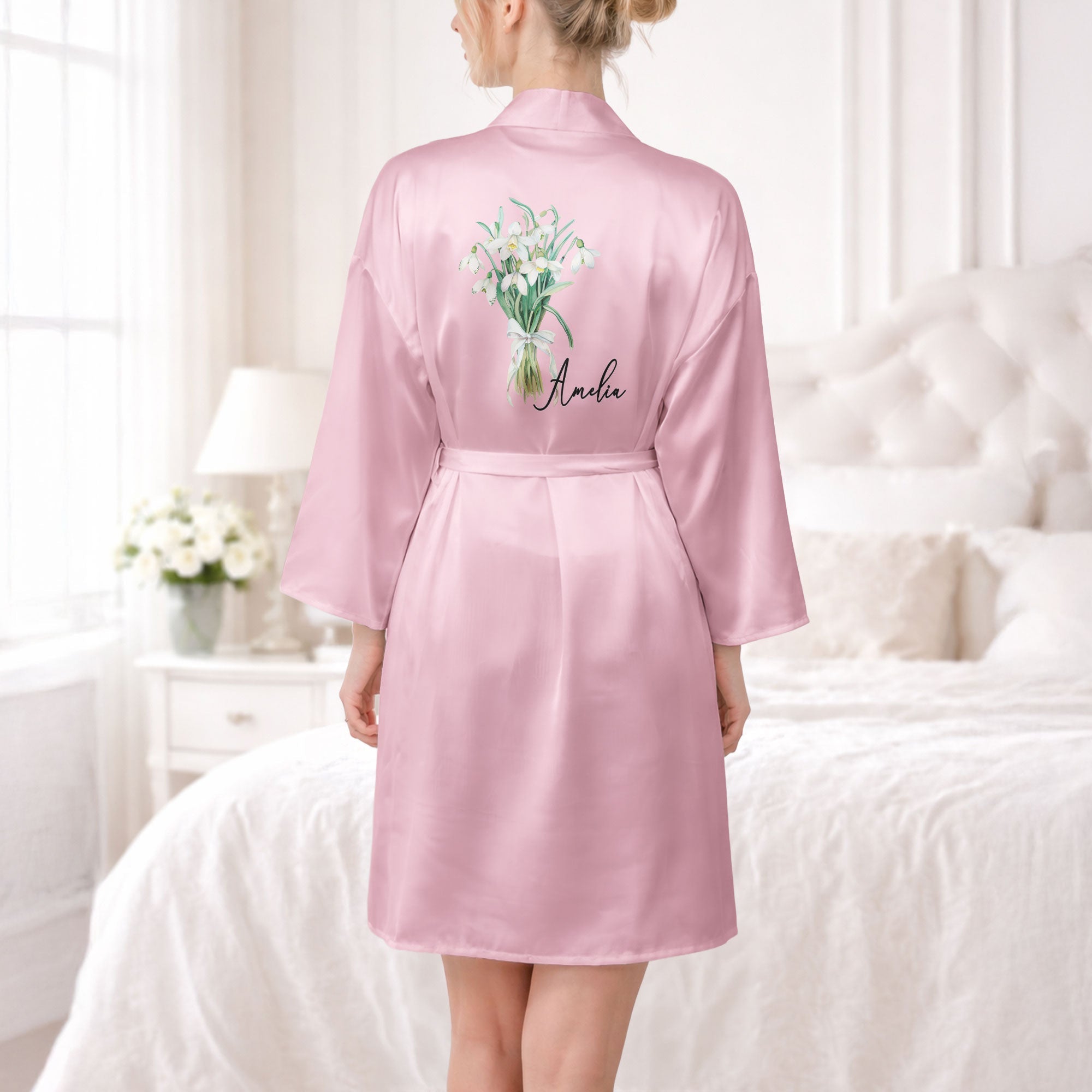 Custom Birth Flower & Name For Her, Bridesmaids, Friends, Wife, Mom, Daughter - Personalized Robe