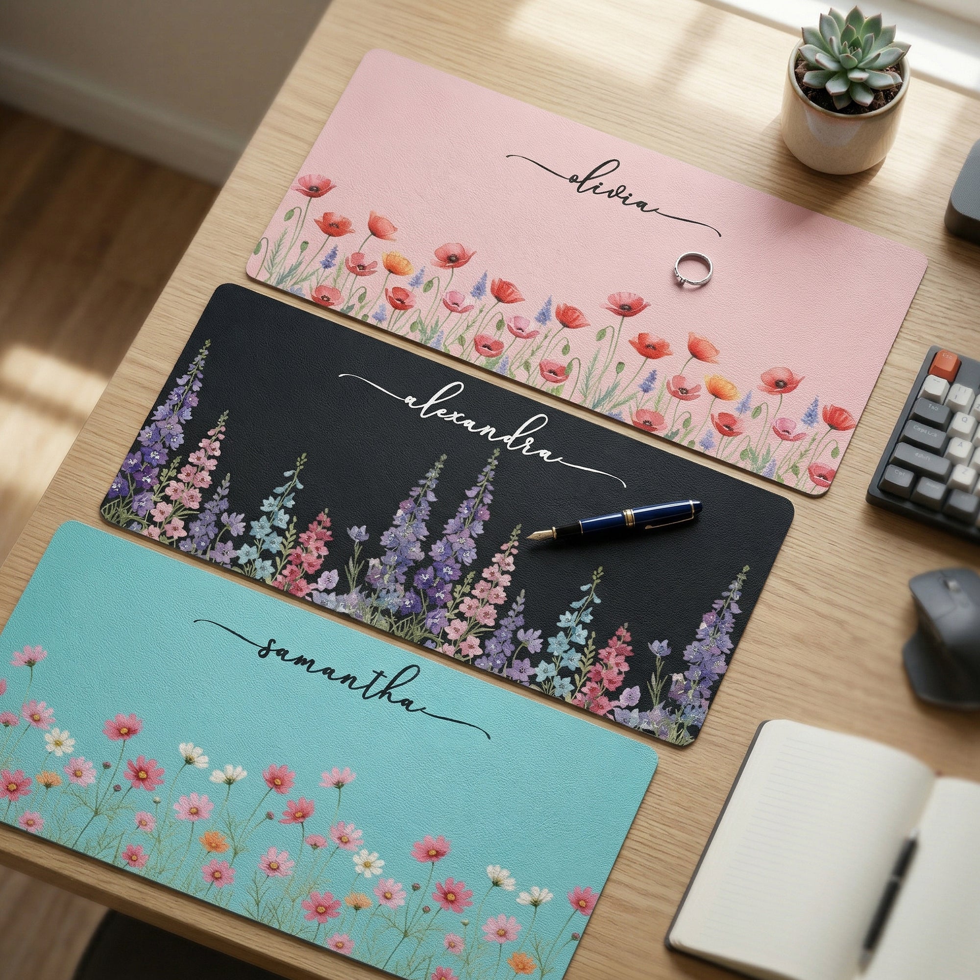 Custom Birth Flower & Name For Her, Coworkers, Friends, Teacher - Personalized Desk Mat