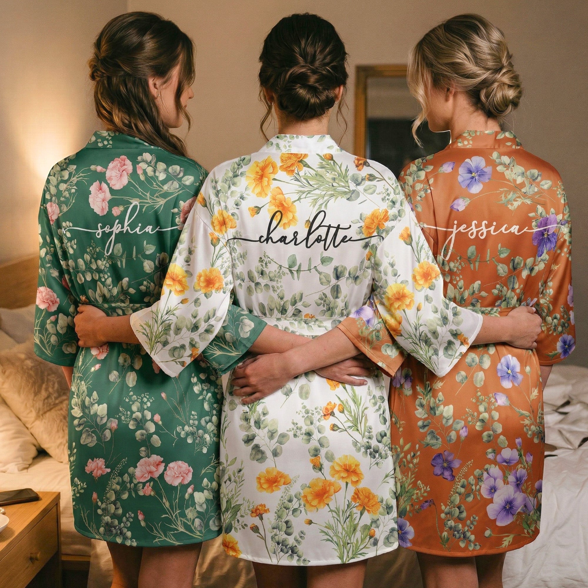 Custom Birth Flower & Names For Her, Bridesmaids, Friends, Sisters, Mom, Daughter - Personalized Robe