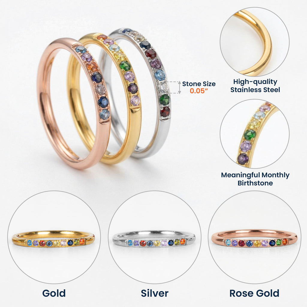 Mother's Day Gifts, Custom Birthstone Ring Gift For Mom, Wife, Grandma - Personalized Ring