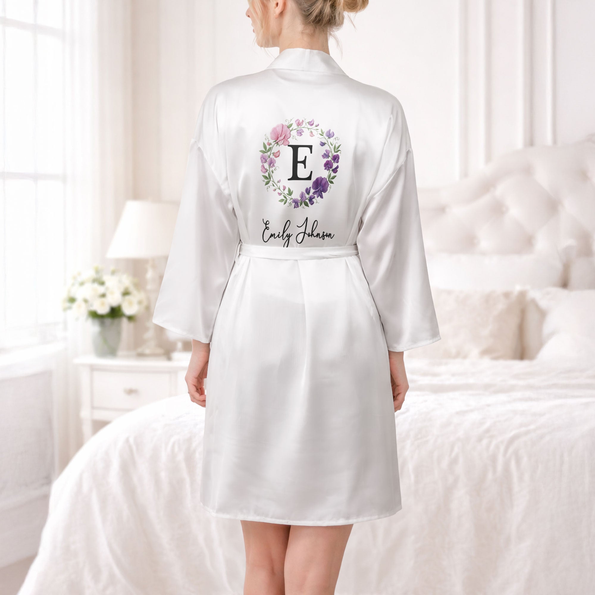 Custom Name And Birth Flower Bridesmaid Wedding Birthday Robe - Personalized Robe