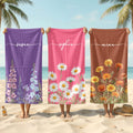 Custom Name & Birth Flower Gift For Her, Sisters, Daughter, Friends - Personalized Beach Towel