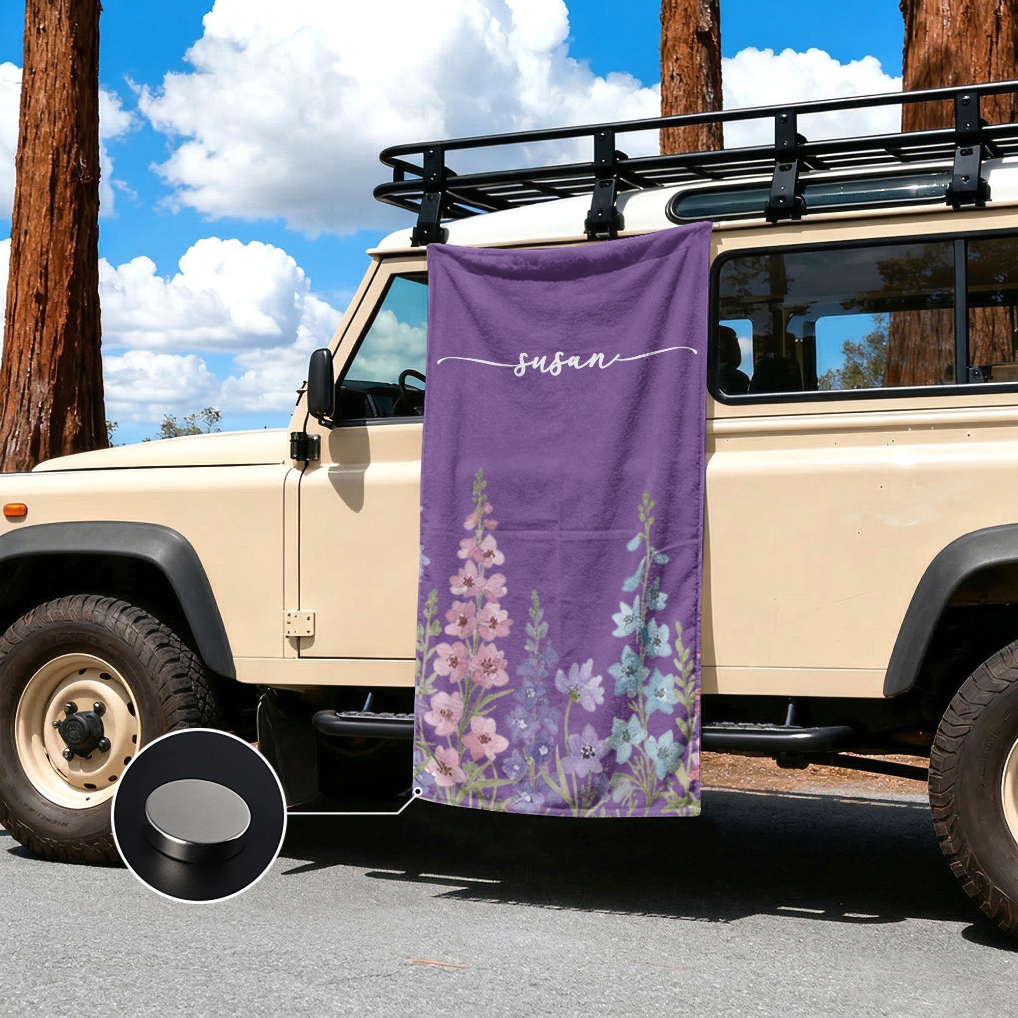Custom Name & Birth Flower Gift For Her, Sisters, Daughter, Friends - Personalized Beach Towel