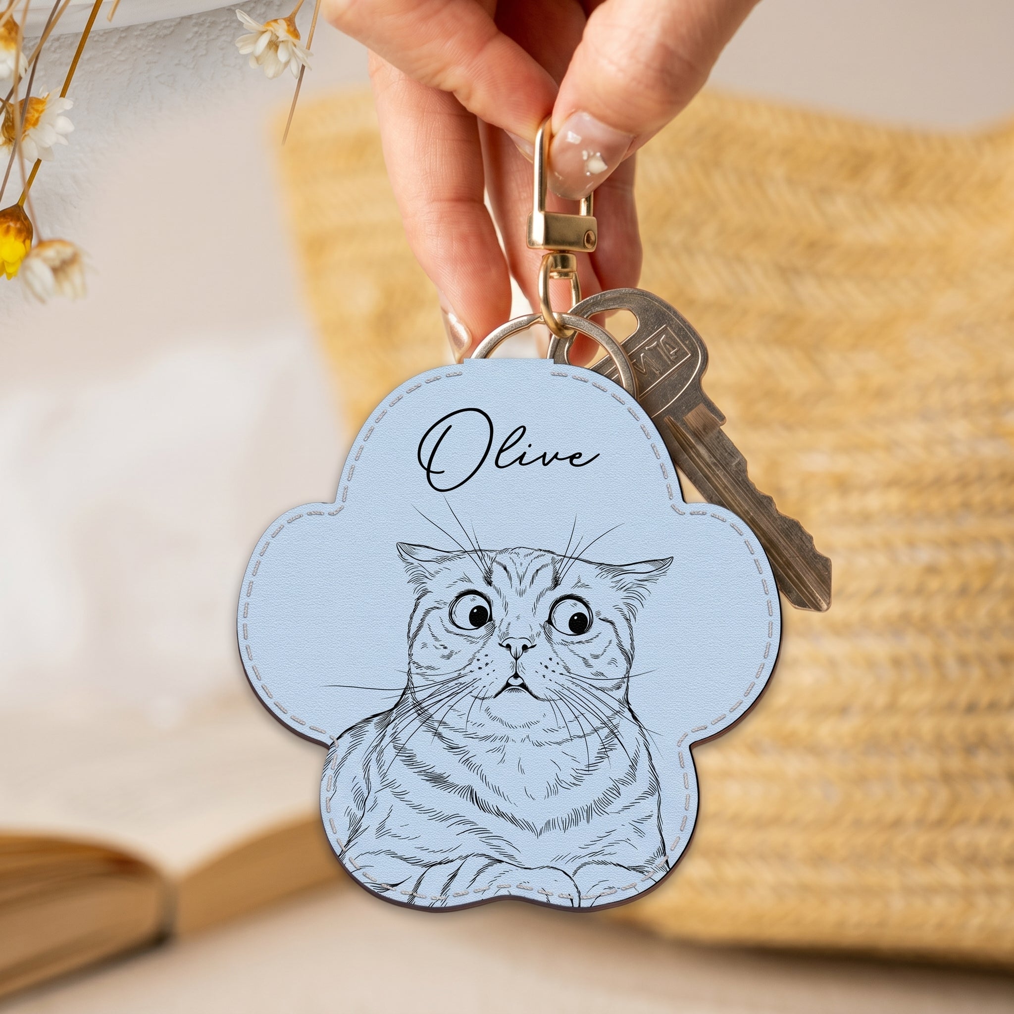 Custom Pet Portrait Gift For Dog Lover, Cat Lover Sketch Style - Personalized Keychain