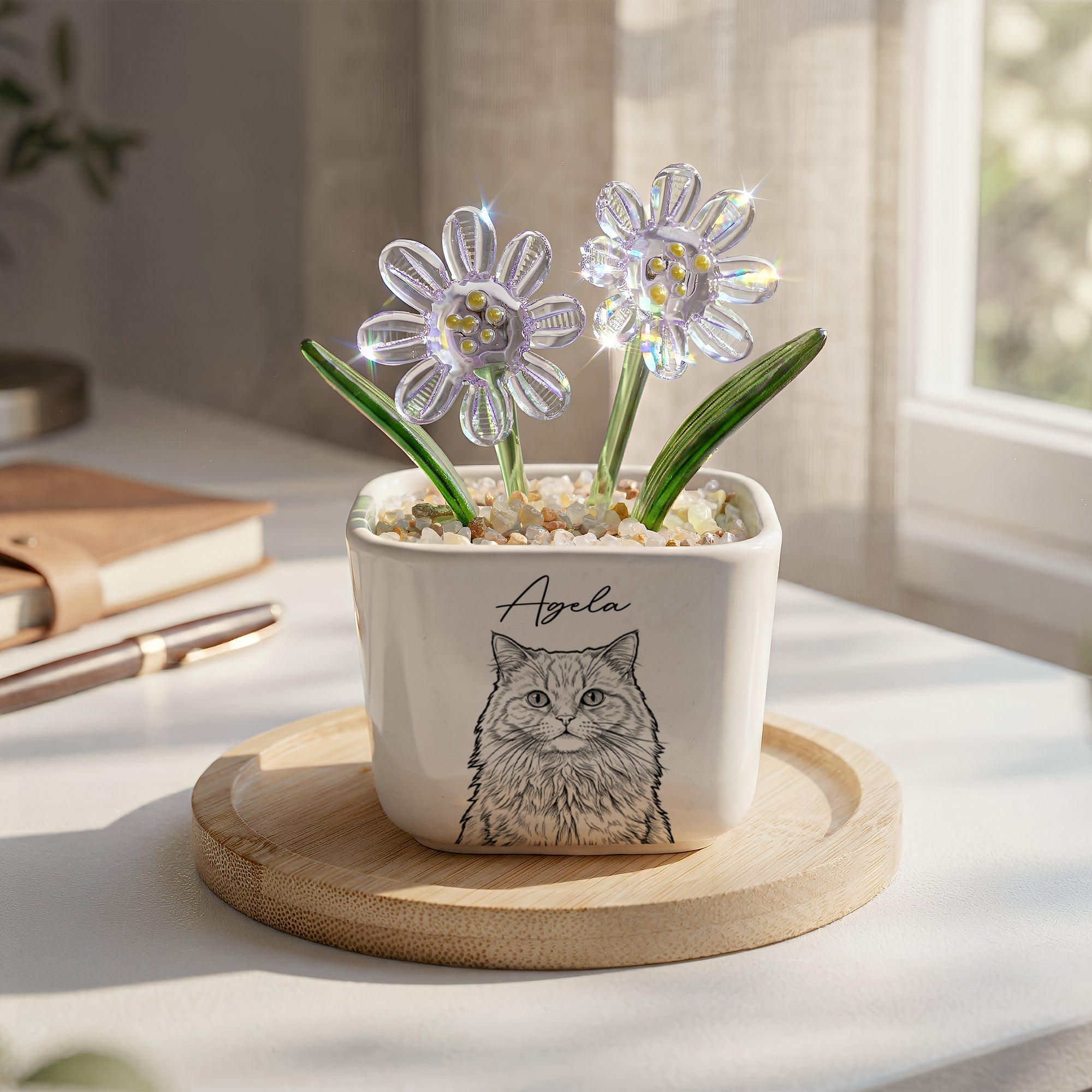 Custom Pet Portrait Pencil Sketch - Personalized Plant Pot