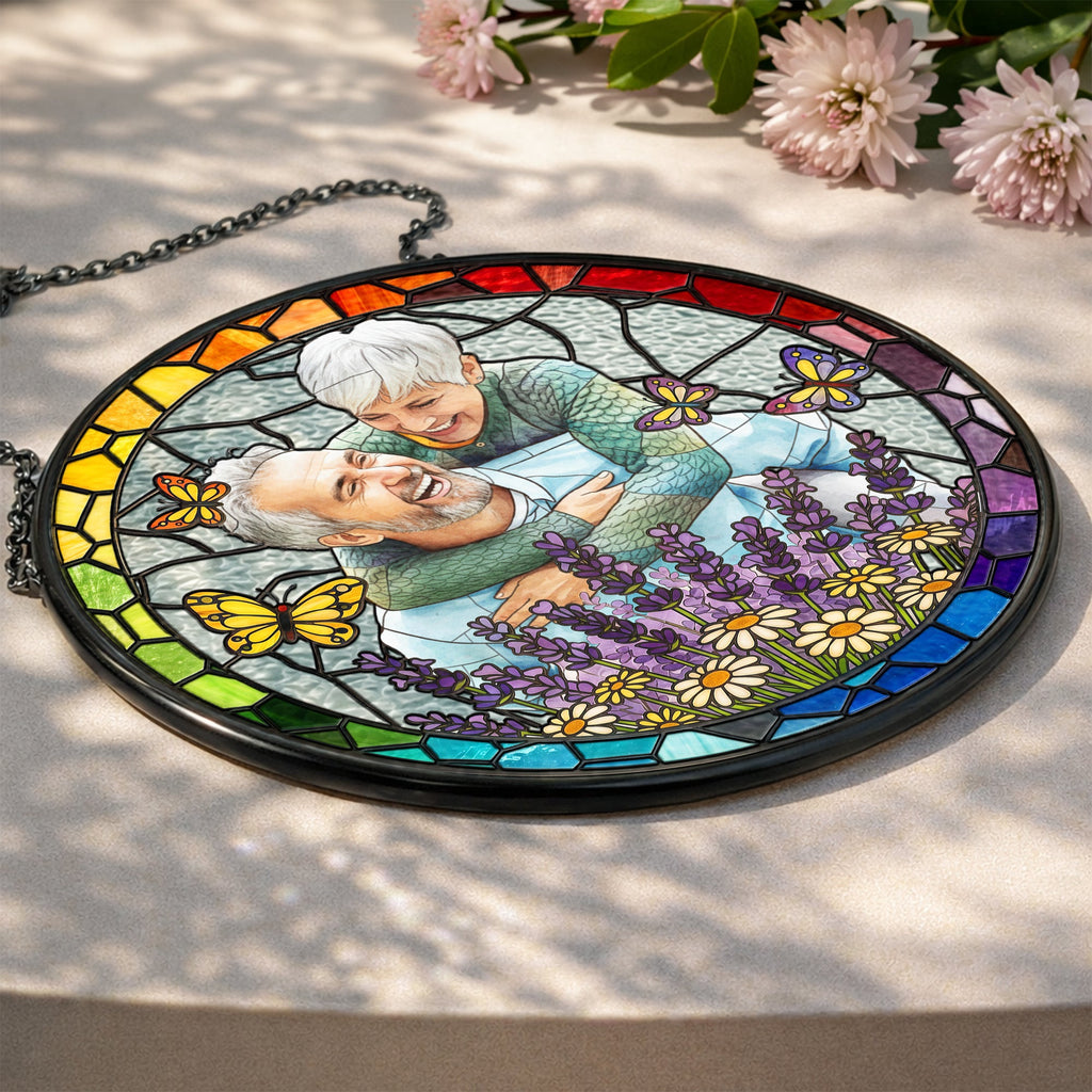 Custom Photo Couple Anniversary Gift For Her, Him - Personalized Window Hanging Suncatcher