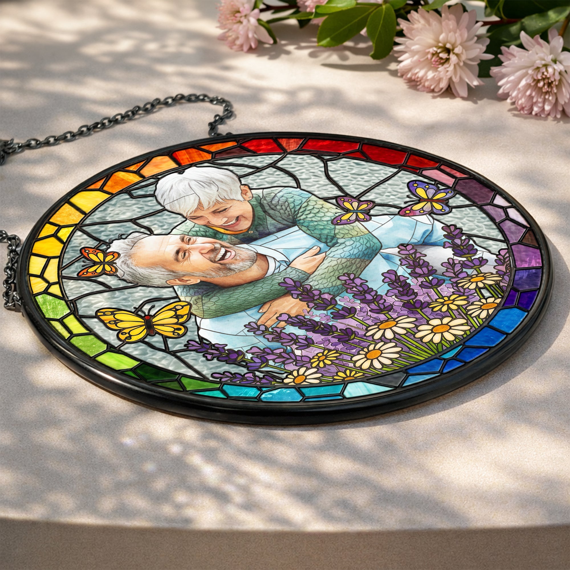 Custom Photo Couple Anniversary Gift For Her, Him - Personalized Window Hanging Suncatcher