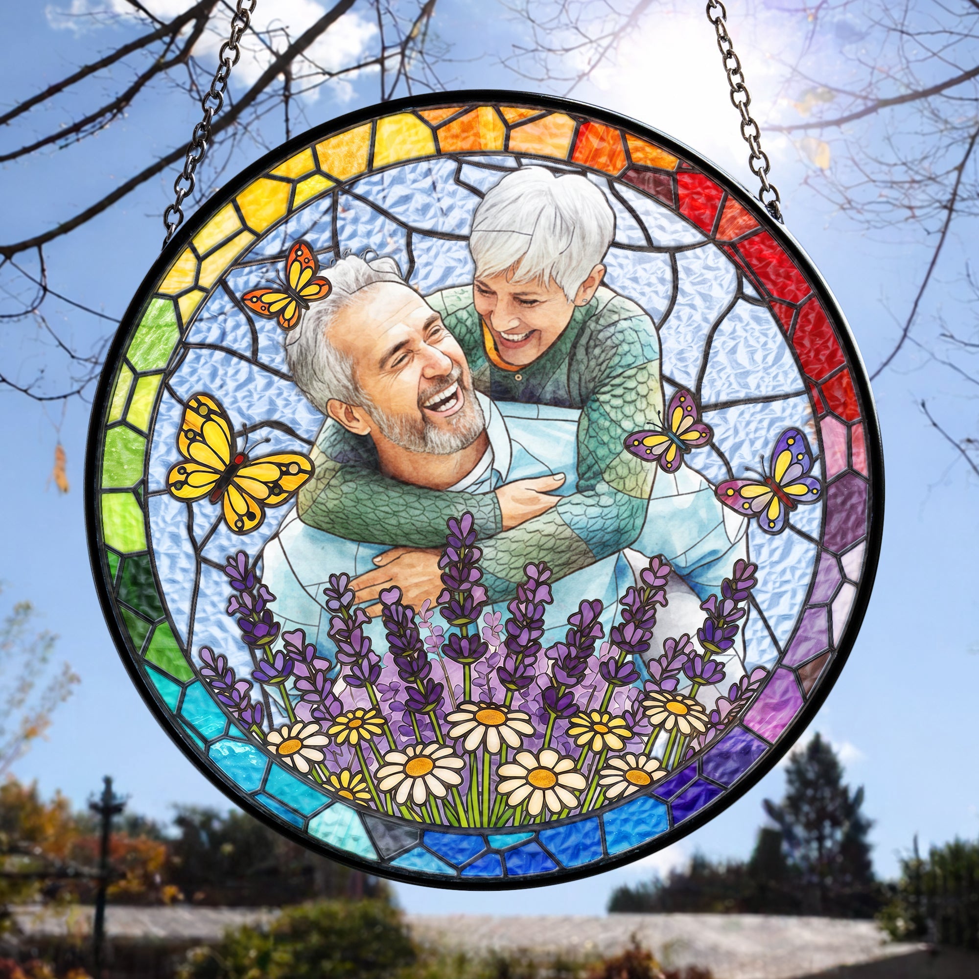Custom Photo Couple Anniversary Gift For Her, Him - Personalized Window Hanging Suncatcher