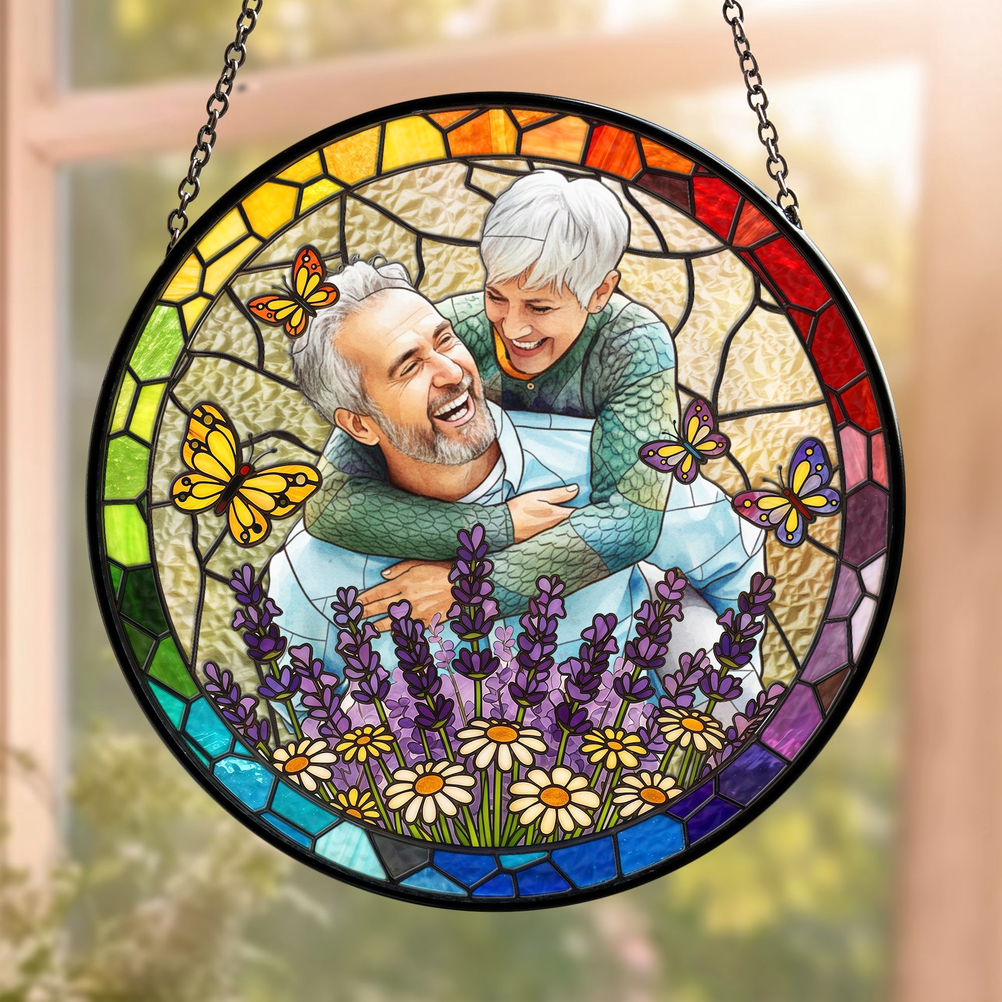 Custom Photo Couple Anniversary Gift For Her, Him - Personalized Window Hanging Suncatcher