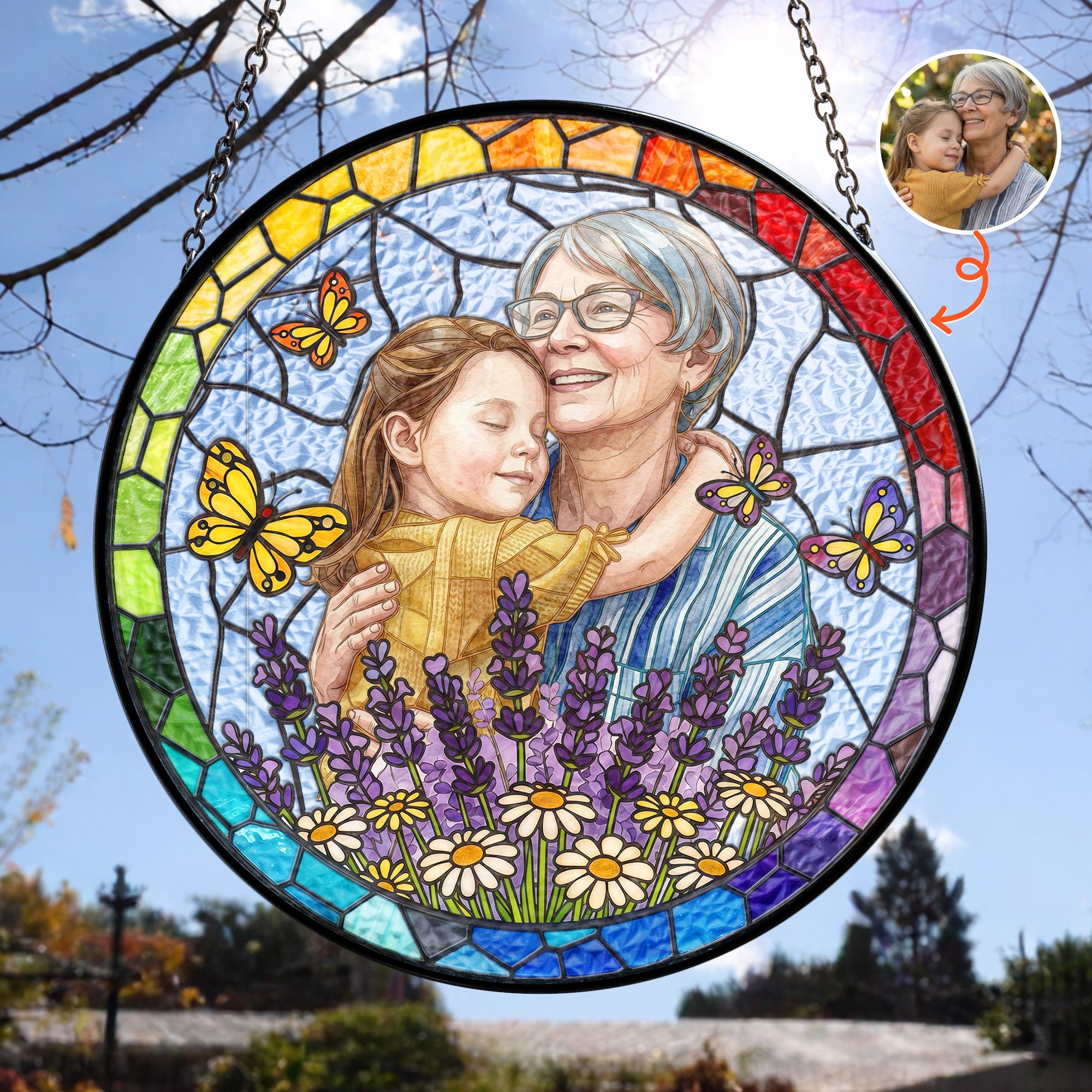 Mother's Day Gifts, Custom Photo Portrait Stained Glass Gift For Mom, Wife, Grandma - Personalized Window Hanging Suncatcher