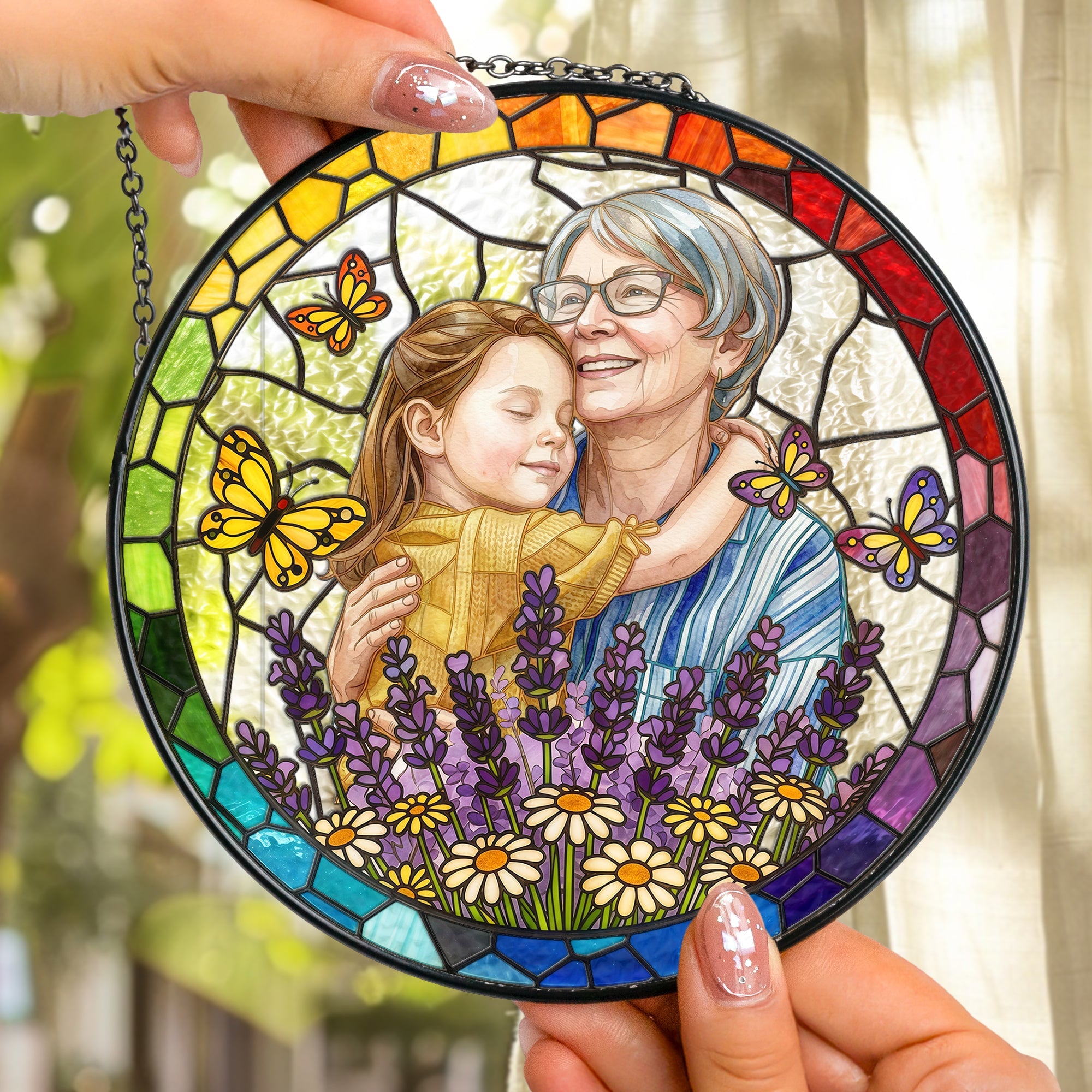 Mother's Day Gifts, Custom Photo Portrait Stained Glass Gift For Mom, Wife, Grandma - Personalized Window Hanging Suncatcher