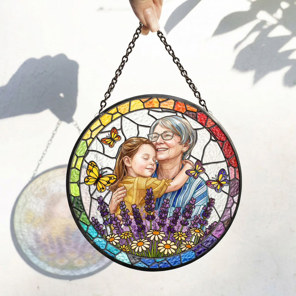 Mother's Day Gifts, Custom Photo Portrait Stained Glass Gift For Mom, Wife, Grandma - Personalized Window Hanging Suncatcher
