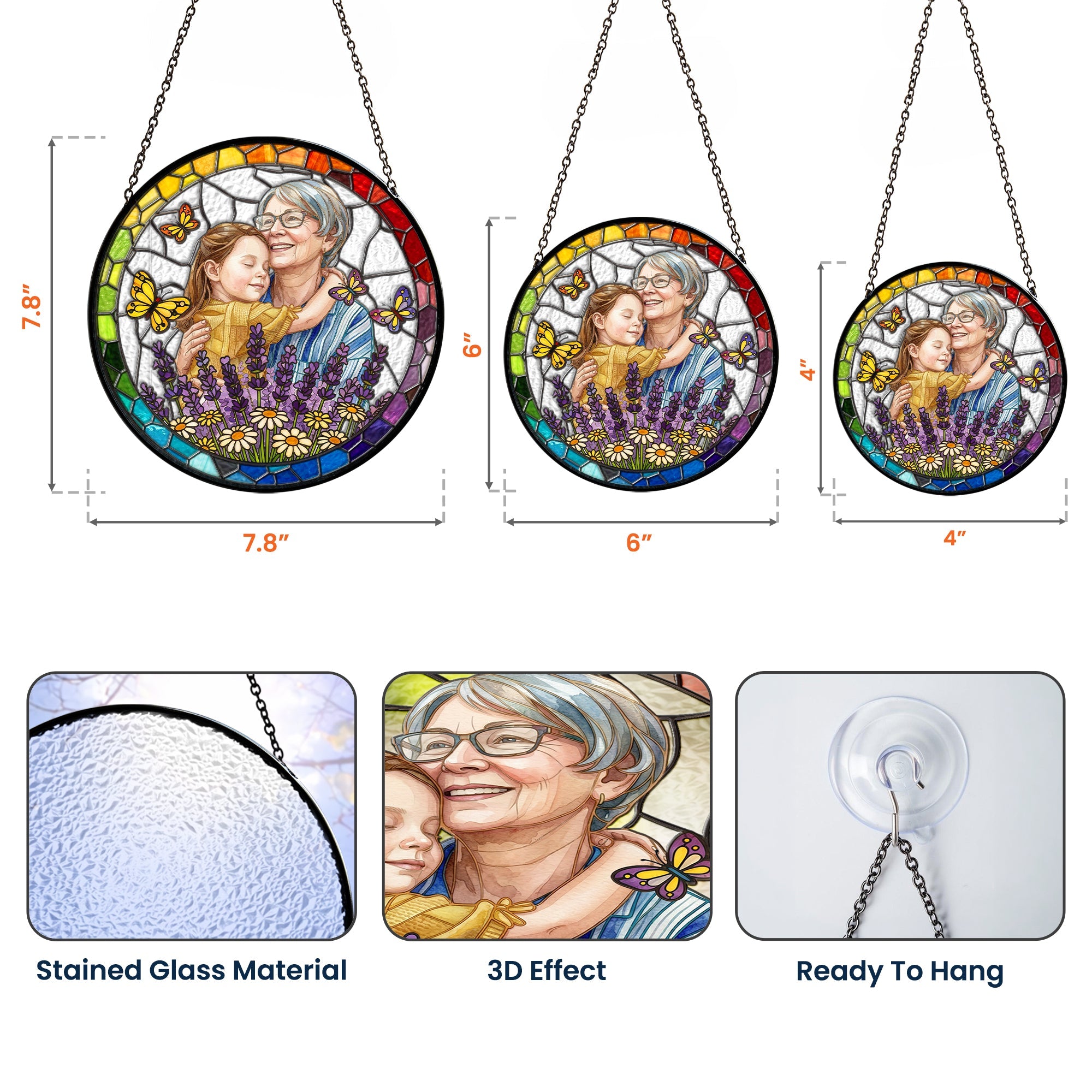 Mother's Day Gifts, Custom Photo Portrait Stained Glass Gift For Mom, Wife, Grandma - Personalized Window Hanging Suncatcher