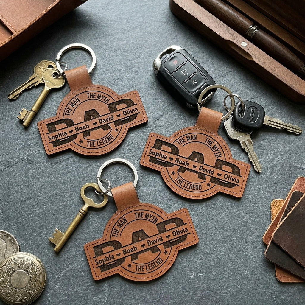 Father's Day Gifts, Dad, Papa, Grandpa, Pop The Man, The Myth, The Legend With Kid's Names - Personalized Keychain