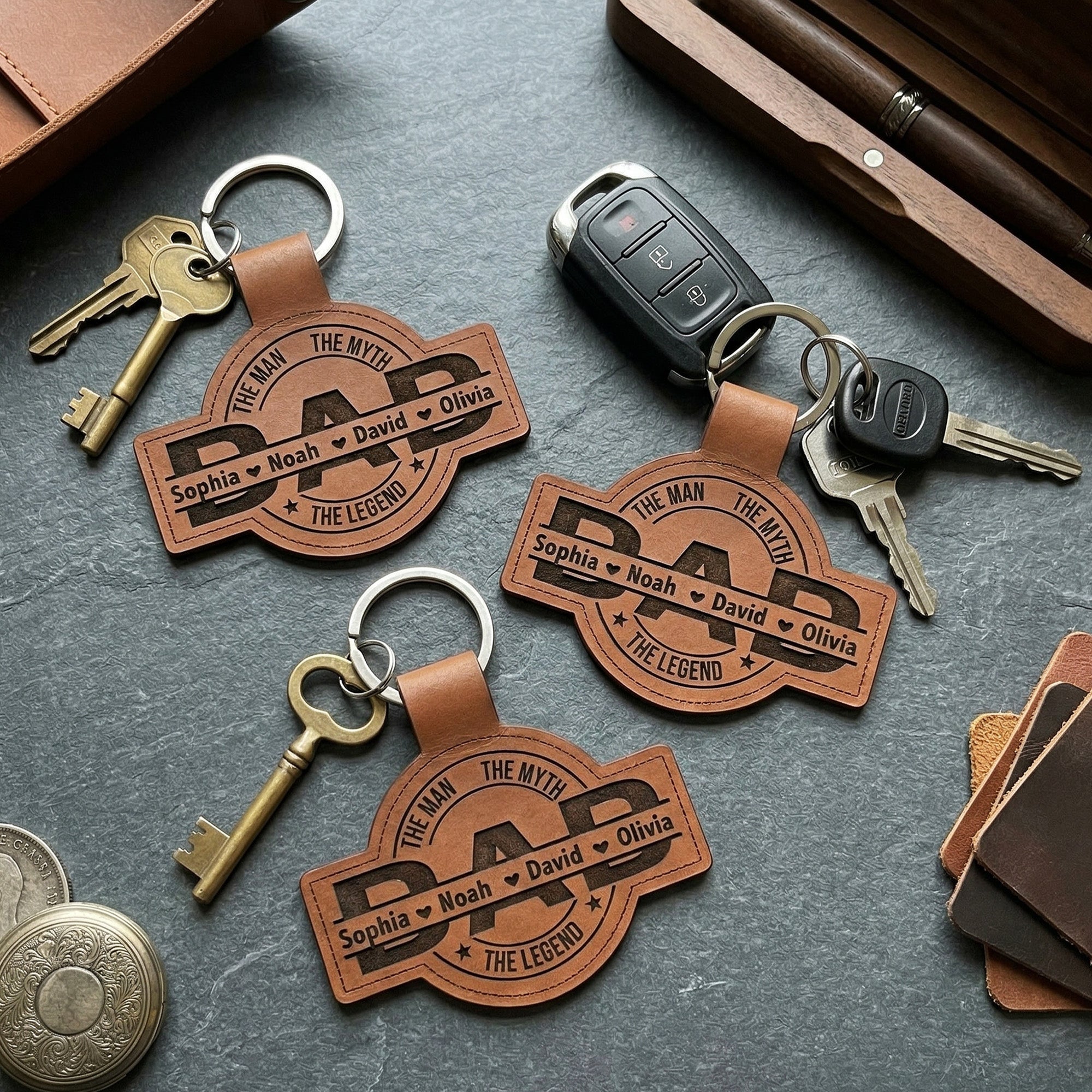 Father's Day Gifts, Dad, Papa, Grandpa, Pop The Man, The Myth, The Legend With Kid's Names - Personalized Keychain