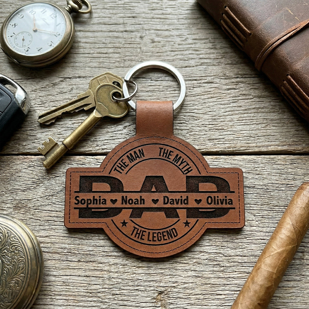 Father's Day Gifts, Dad, Papa, Grandpa, Pop The Man, The Myth, The Legend With Kid's Names - Personalized Keychain