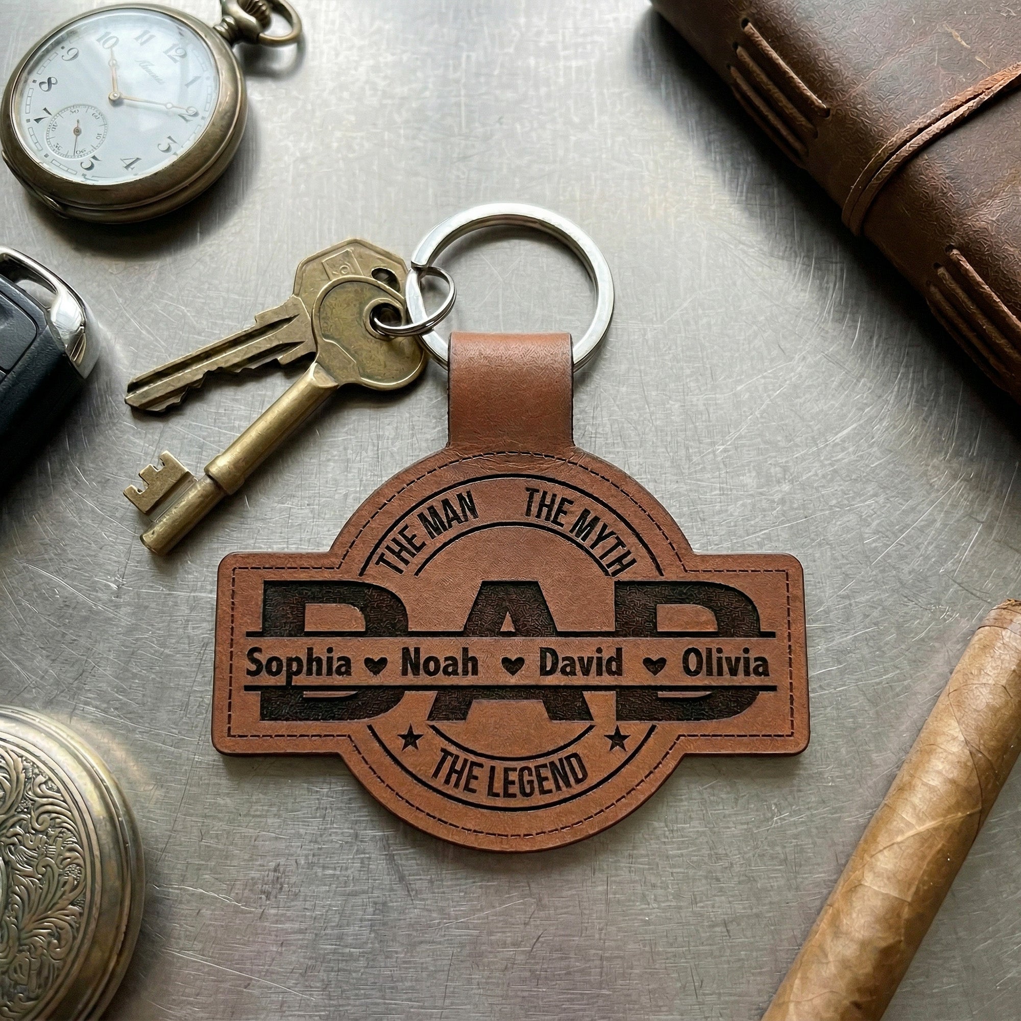 Father's Day Gifts, Dad, Papa, Grandpa, Pop The Man, The Myth, The Legend With Kid's Names - Personalized Keychain