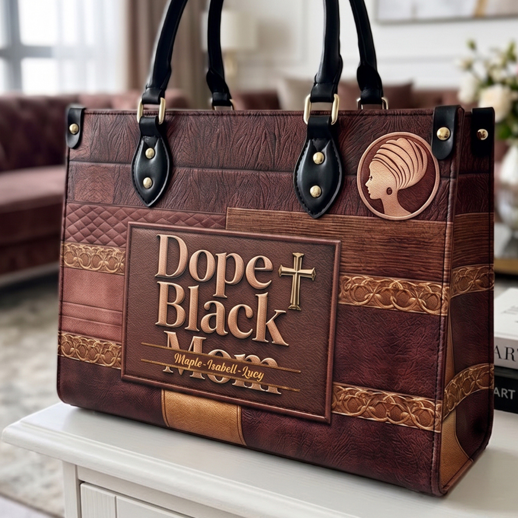 Mother's Day Gifts, Dope Black Mom, Dope Mom - Custom With Kids' Names - Personalized Leather Bag