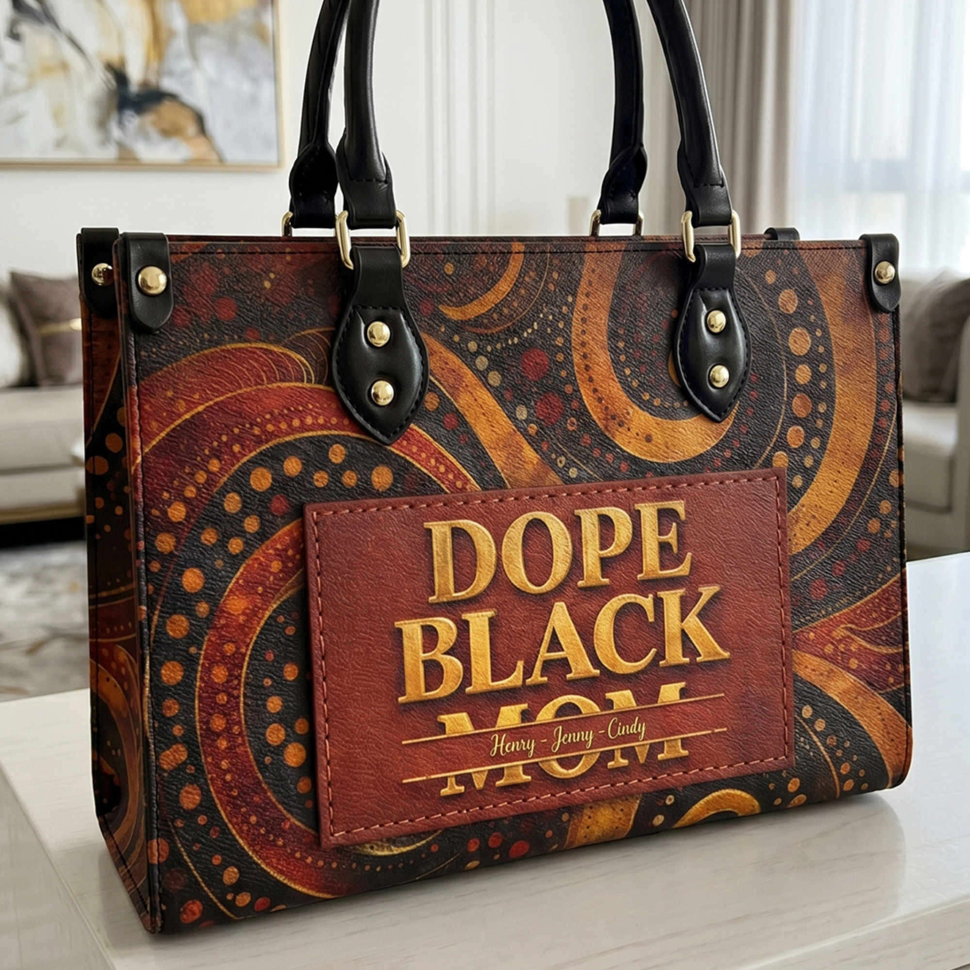 Mother's Day Gifts, Dope Black Mom, Dope Mom - Custom With Kids' Names - Personalized Leather Bag