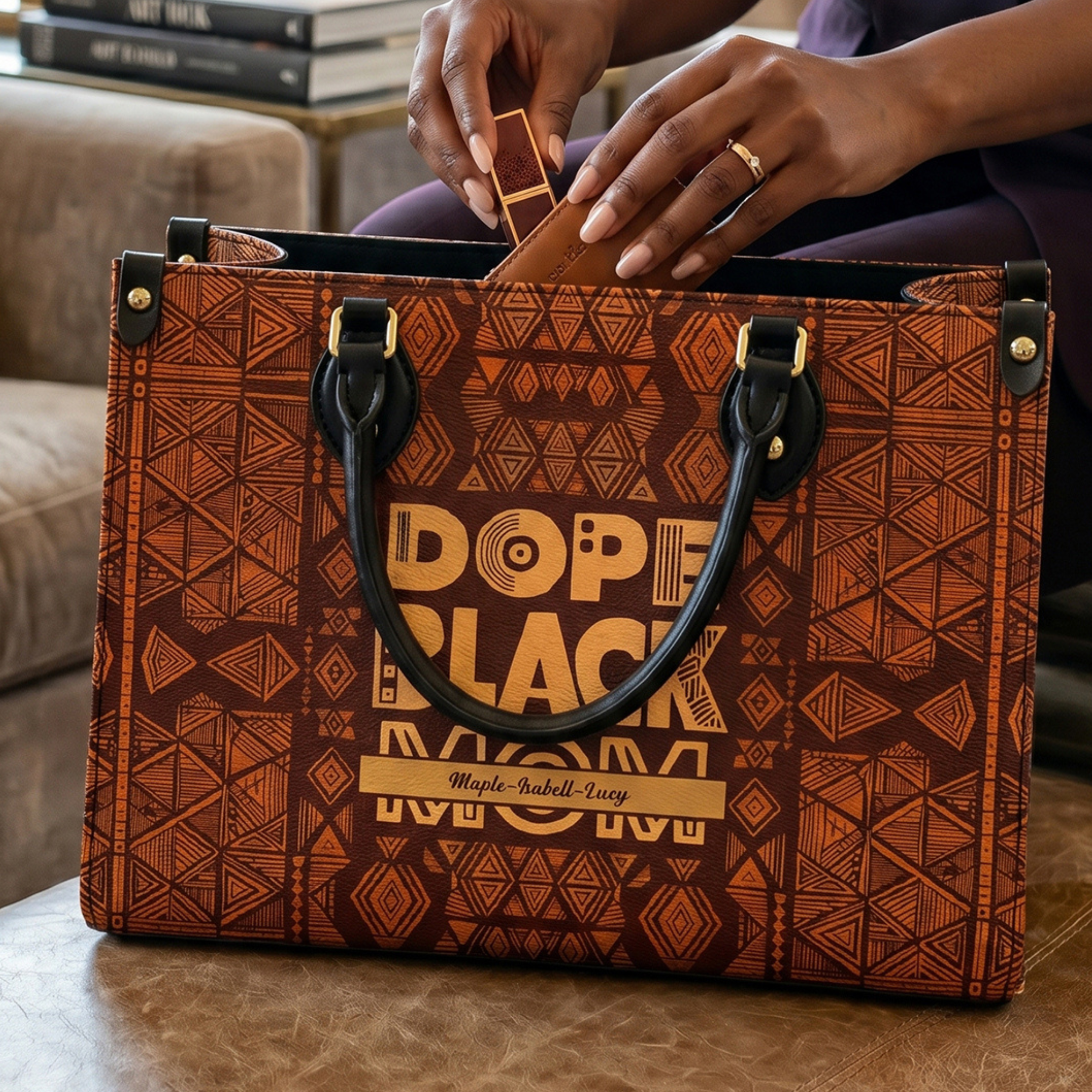 Mother's Day Gifts, Dope Black Mom, Dope Mom - Custom With Kids' Names - Personalized Leather Bag