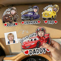 Father's Day Gifts, Drive Safe, Daddy, Papa, Mommy, Grandma - Custom Kids' Face Racing Cars - Personalized Car Visor Clip