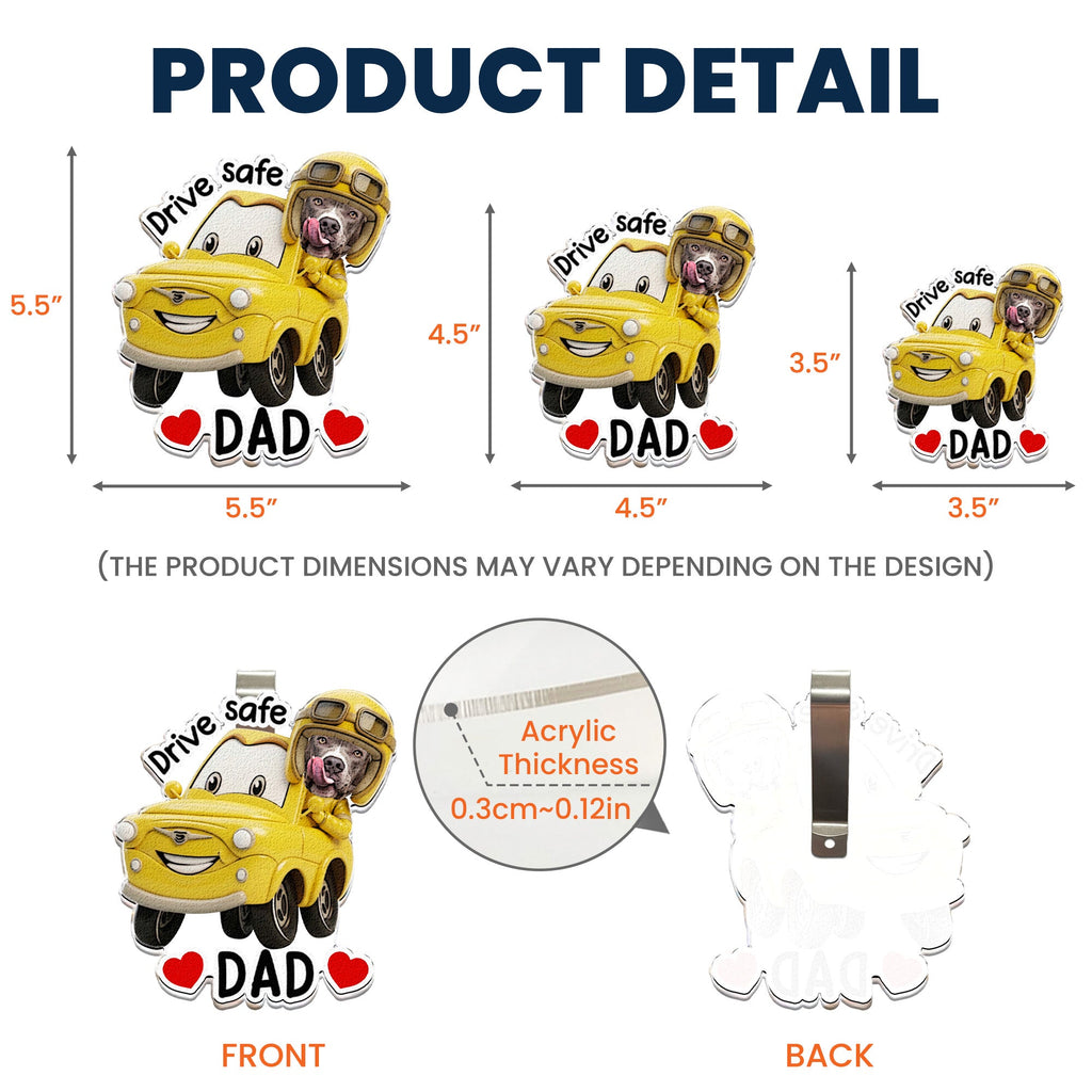 Father's Day Gifts, Drive Safe, Daddy, Papa, Mommy, Grandma - Custom Kids' Face Racing Cars - Personalized Car Visor Clip