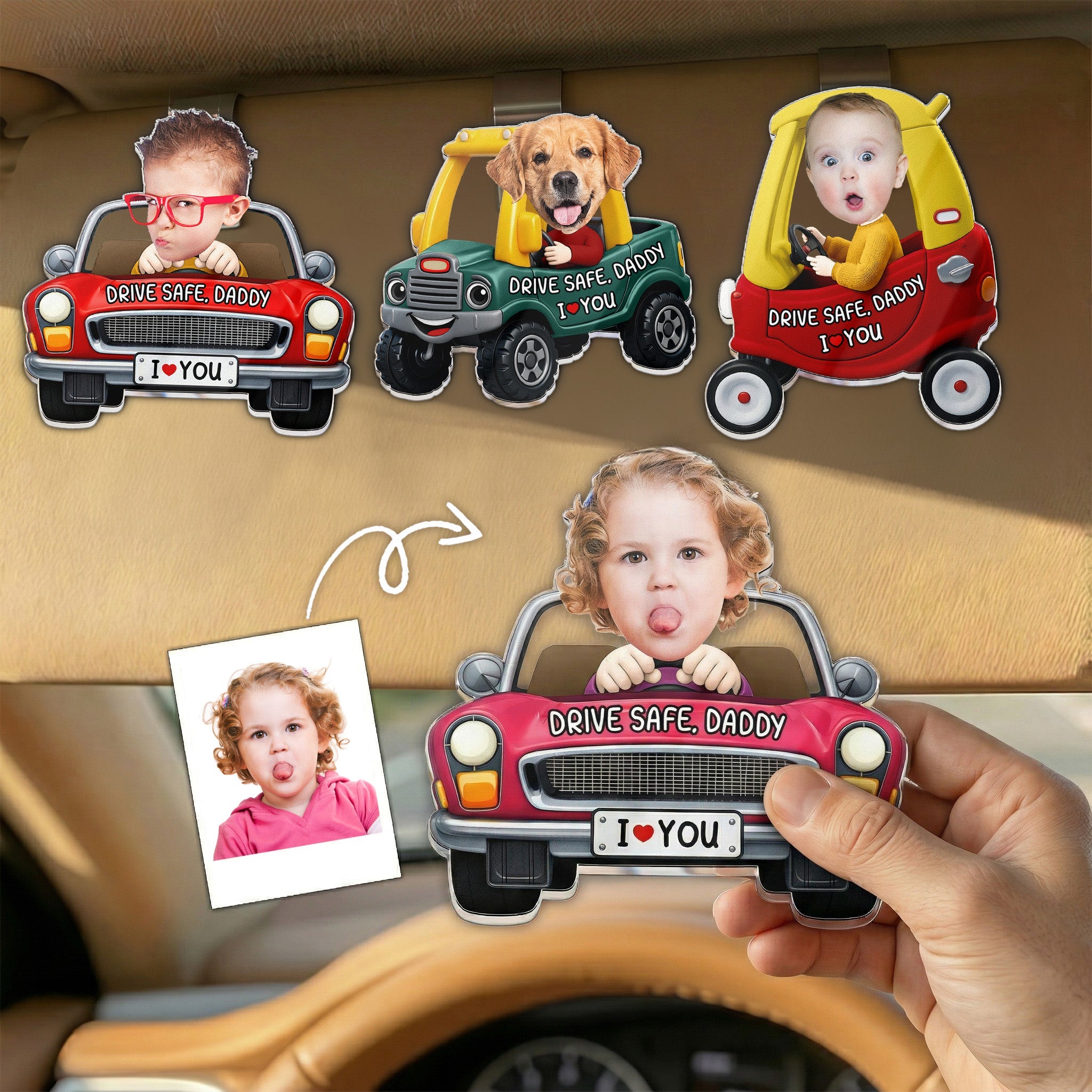 Mother's Day Gifts, Father's Day Gifts, Drive Safe, Daddy, Papa, Mommy, Uncle - Upload Cute Kid's Photo - Personalized Acrylic Visor Clip