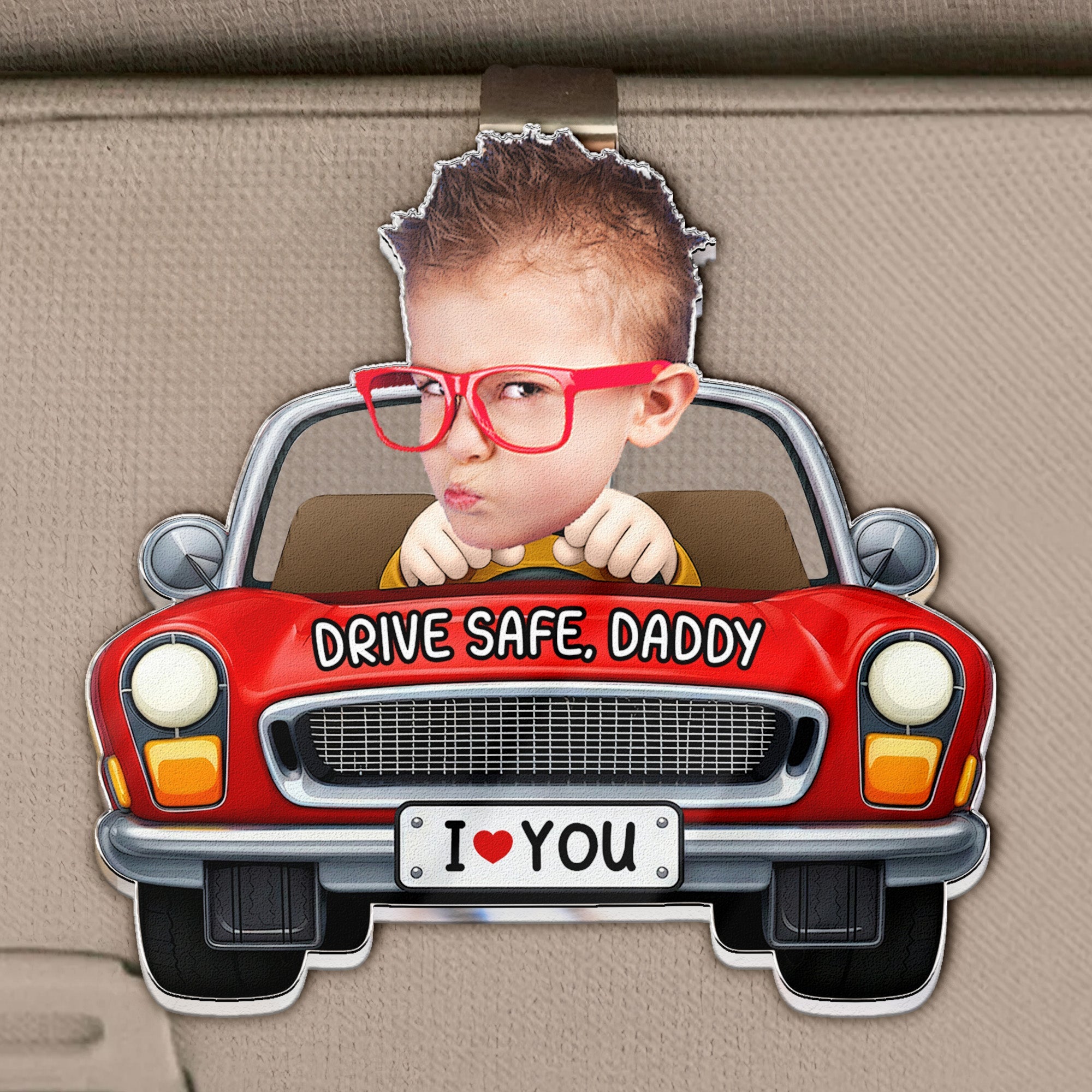 Mother's Day Gifts, Father's Day Gifts, Drive Safe, Daddy, Papa, Mommy, Uncle - Upload Cute Kid's Photo - Personalized Acrylic Visor Clip