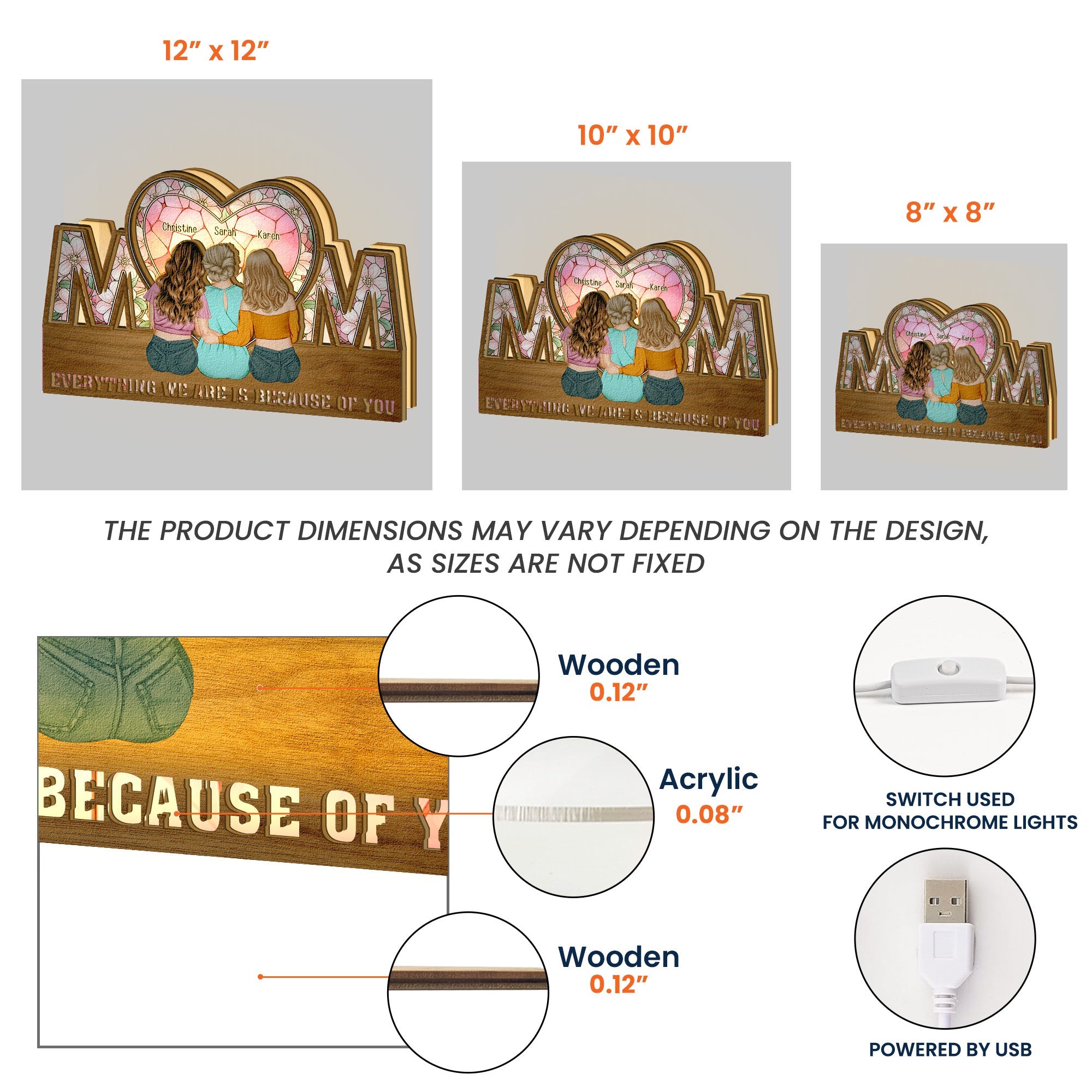 Mother's Day Gifts, Everything We Are Is Because Of You - Personalized Night Light