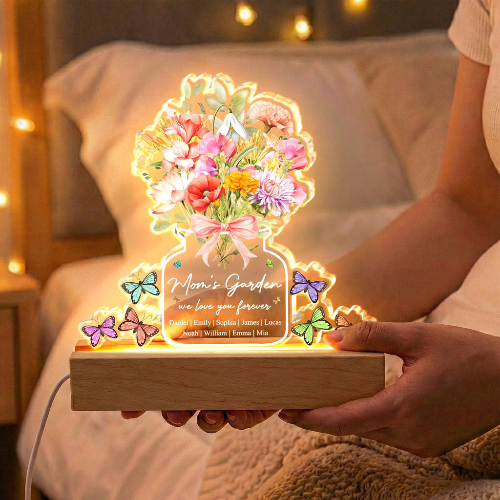 Mother's Day Gifts, Family Birth Flower Bouquet Flowers Gift For Mom, Grandma, Family - Personalized Night Light