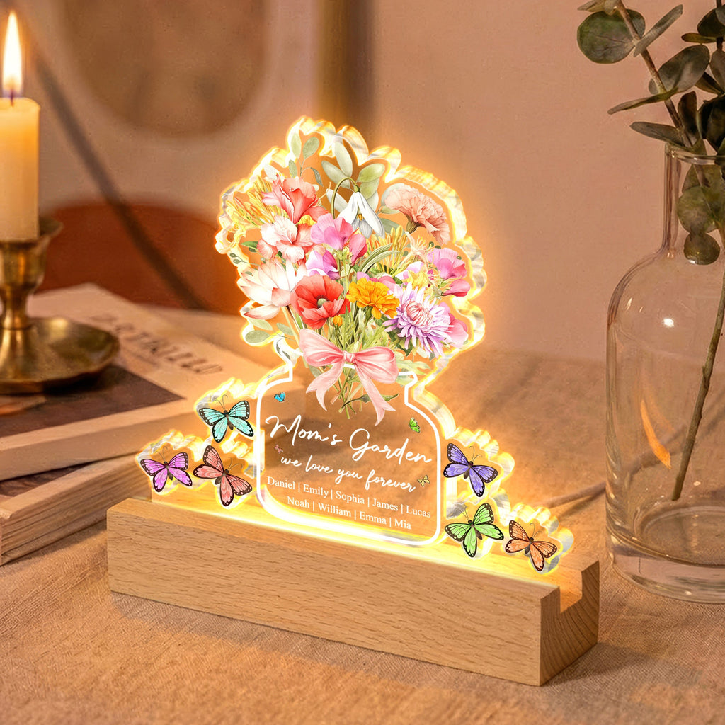 Mother's Day Gifts, Family Birth Flower Bouquet Flowers Gift For Mom, Grandma, Family - Personalized Night Light