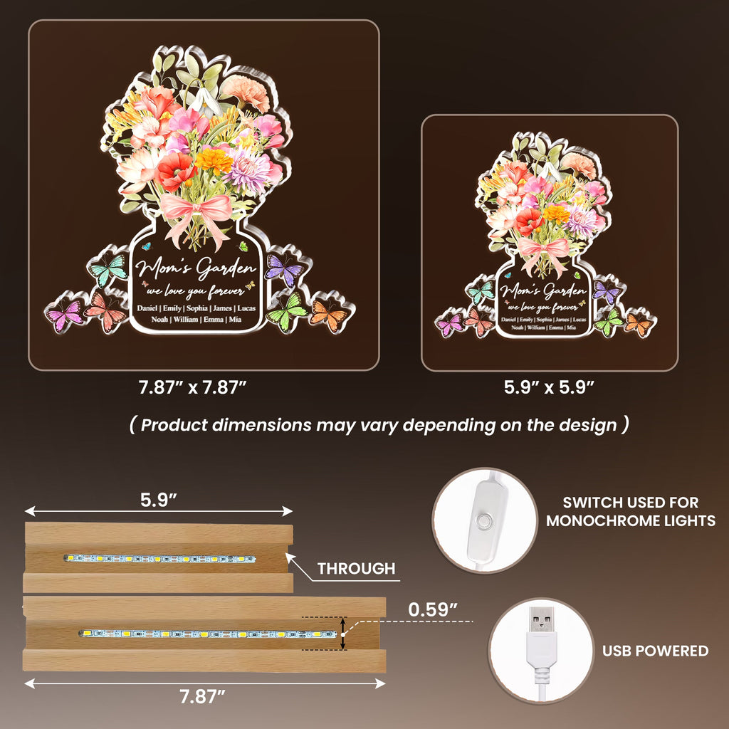 Mother's Day Gifts, Family Birth Flower Bouquet Flowers Gift For Mom, Grandma, Family - Personalized Night Light