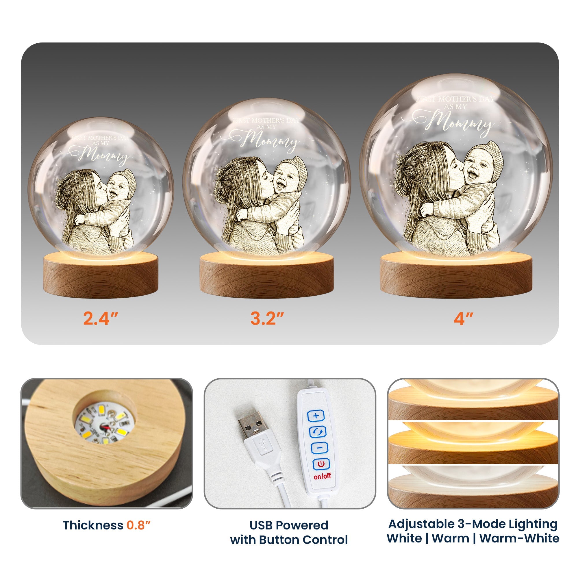 Mother's Day Gifts, First Mother's Day Baby & Mommy - 1st Mother's Day Gift For Her, Daughter, Wife - Personalized Night Light