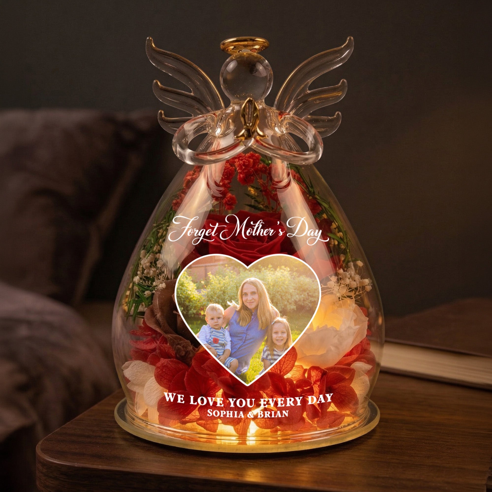 Mother's Day Gifts, Forget Mother's Day We Love You Every Day - Personalized Flower In Glass Angel Figurines