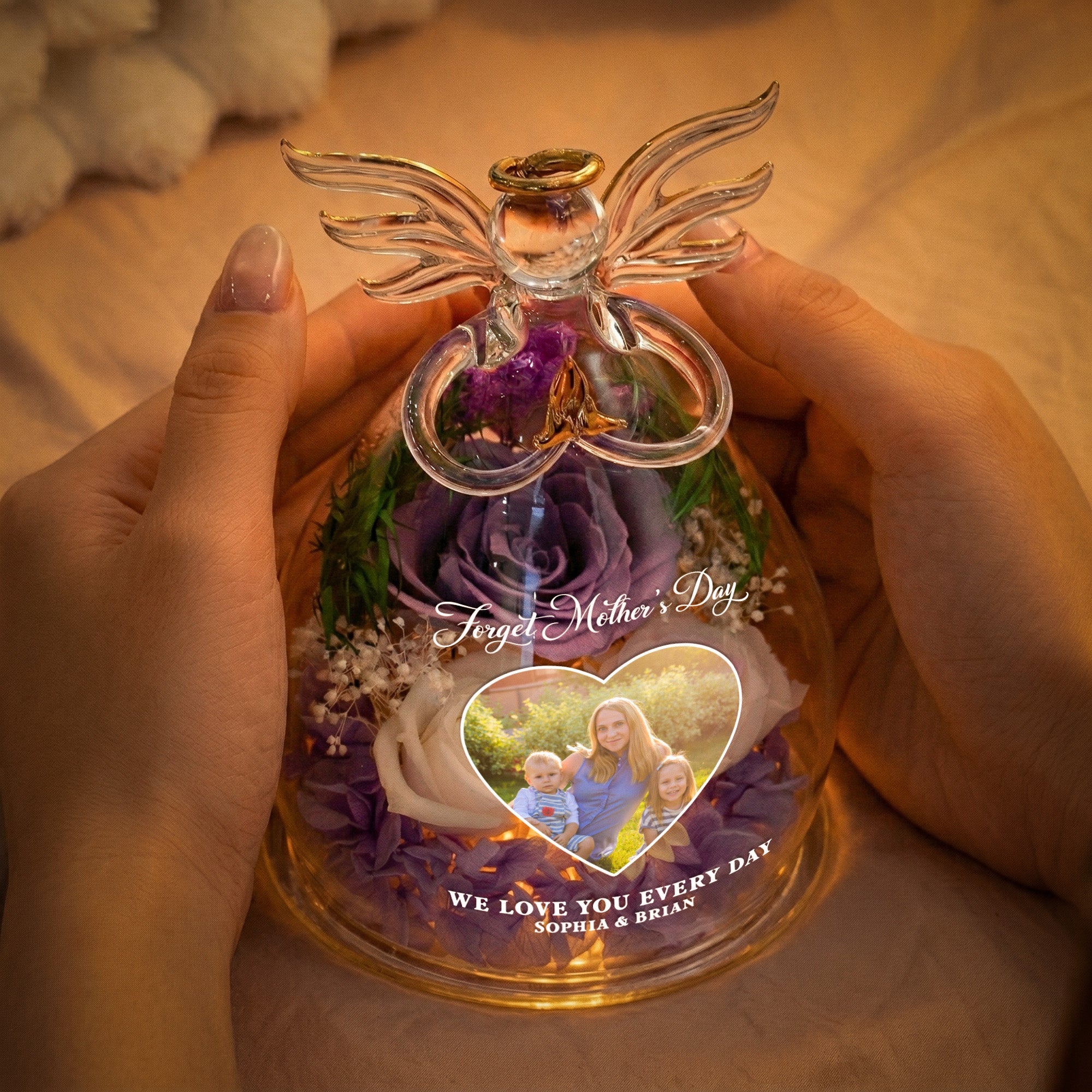 Mother's Day Gifts, Forget Mother's Day We Love You Every Day - Personalized Flower In Glass Angel Figurines