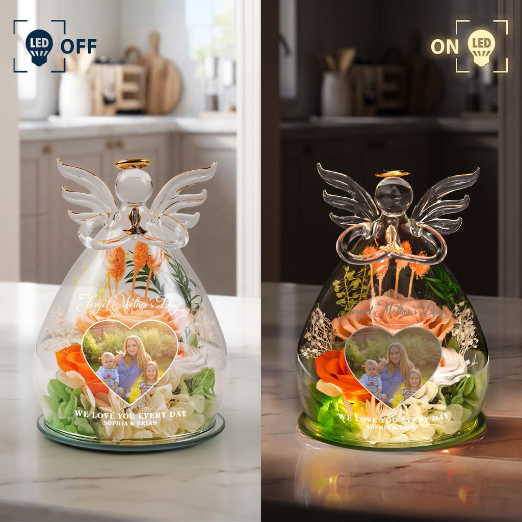 Mother's Day Gifts, Forget Mother's Day We Love You Every Day - Personalized Flower In Glass Angel Figurines