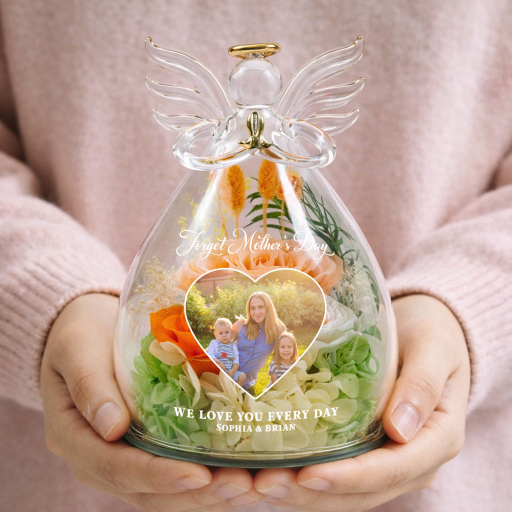 Mother's Day Gifts, Forget Mother's Day We Love You Every Day - Personalized Flower In Glass Angel Figurines