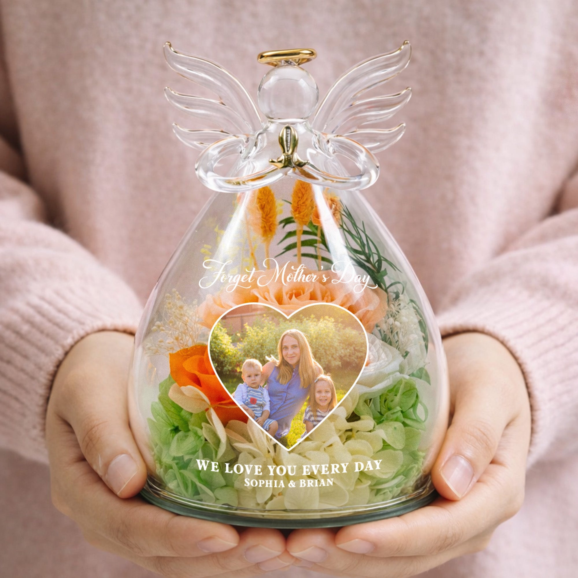 Mother's Day Gifts, Forget Mother's Day We Love You Every Day - Personalized Flower In Glass Angel Figurines