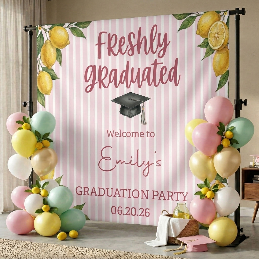 Freshly Graduated Graduation Party - Personalized Backdrop