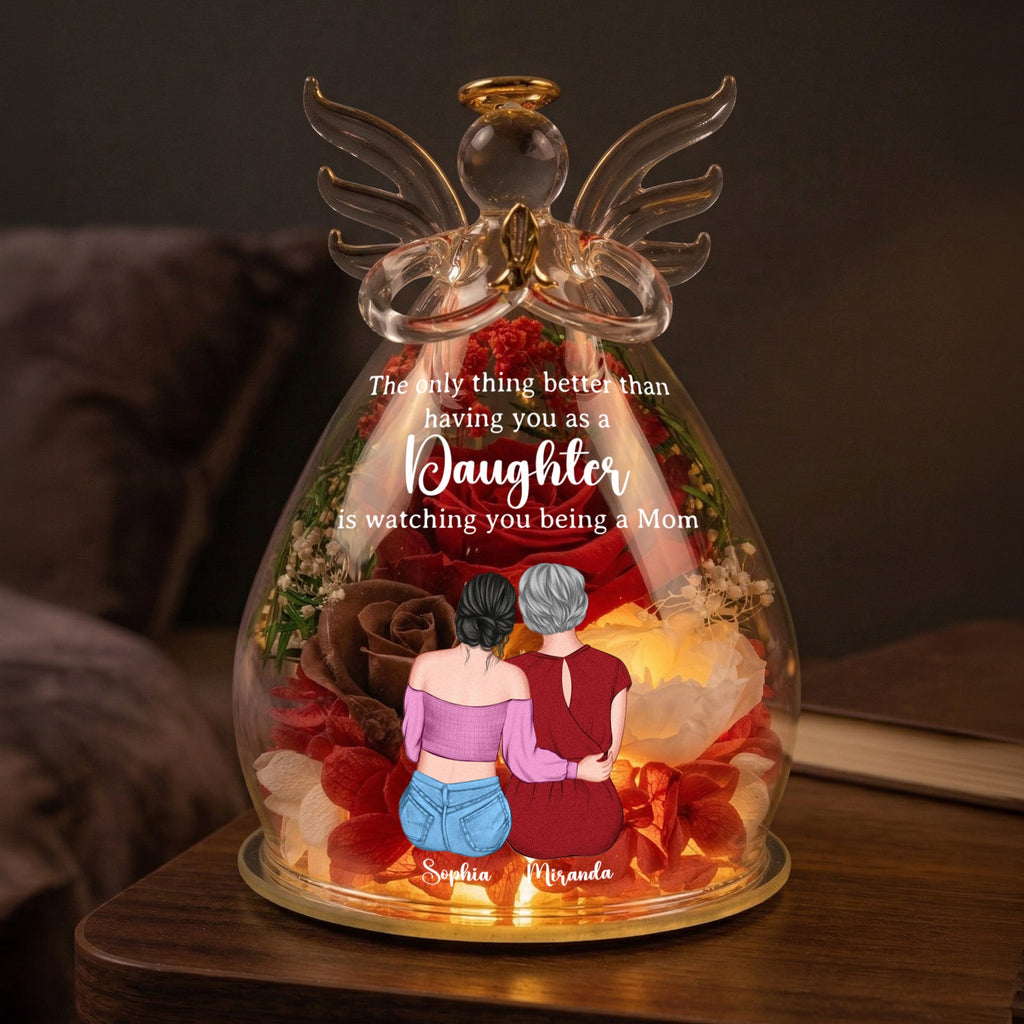 Mother's Day Gifts, Gift For Daughter Gift For New Mom - Personalized Flower In Glass Angel Figurines
