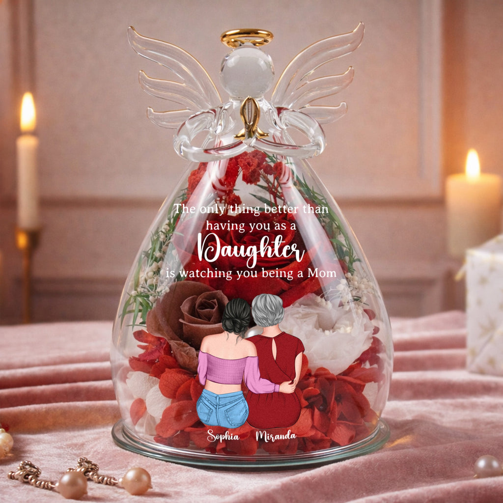 Mother's Day Gifts, Gift For Daughter Gift For New Mom - Personalized Flower In Glass Angel Figurines
