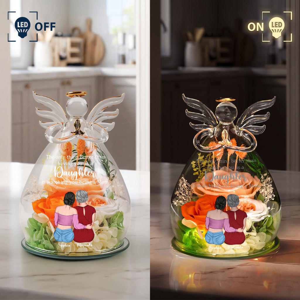 Mother's Day Gifts, Gift For Daughter Gift For New Mom - Personalized Flower In Glass Angel Figurines