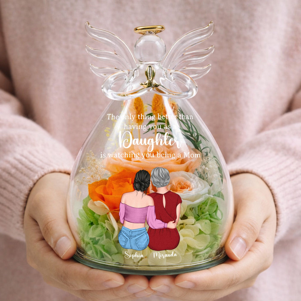 Mother's Day Gifts, Gift For Daughter Gift For New Mom - Personalized Flower In Glass Angel Figurines