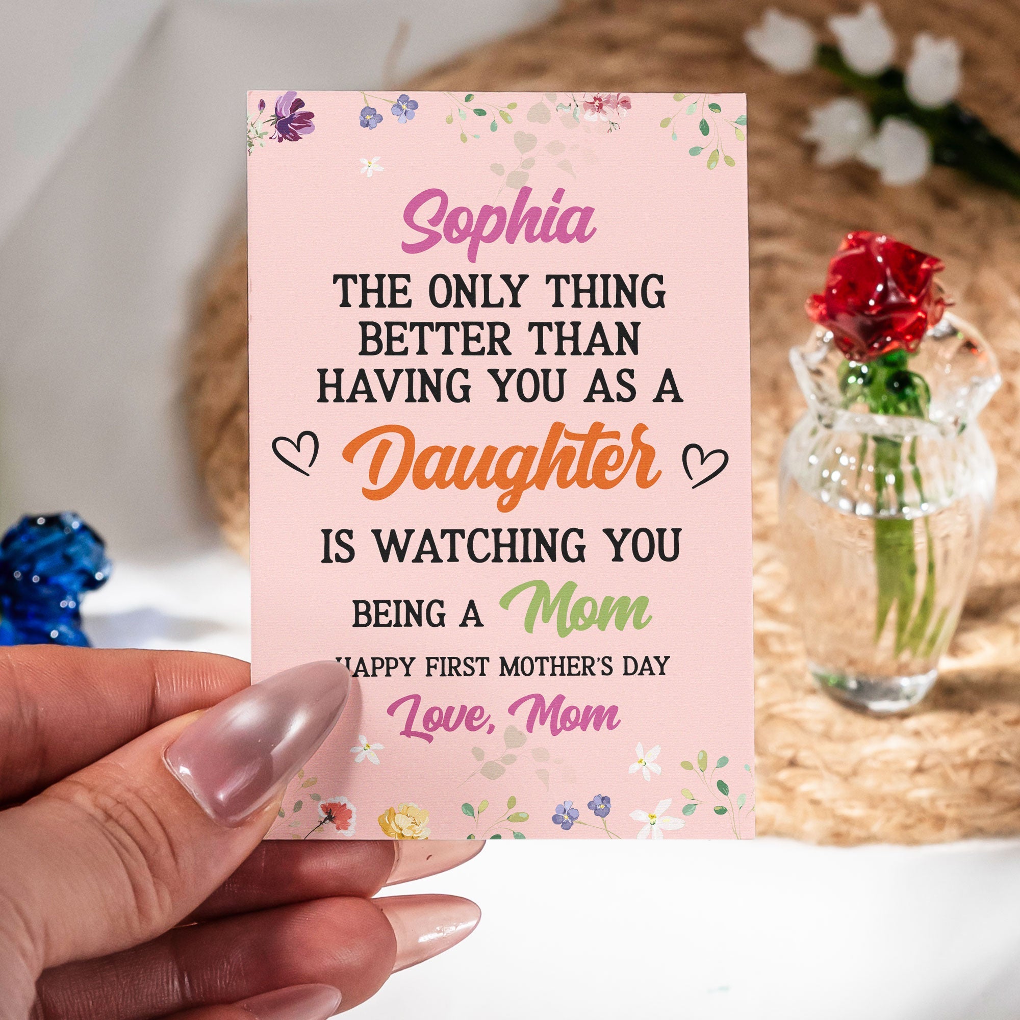 Mother's Day Gifts, Gift For Daughter Granddaughter Sister Gift For New Mom - Personalized Glass Flowers